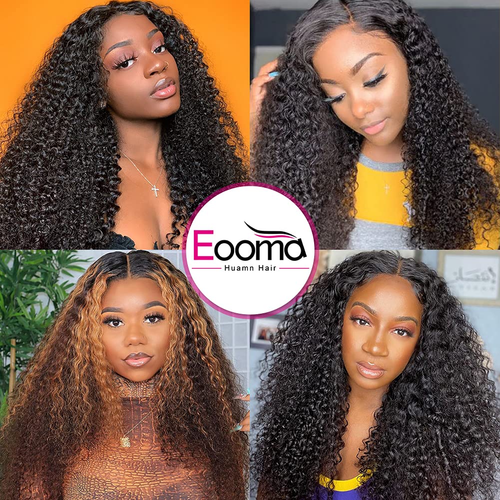 Eooma 26 Inch Curly Lace Front Wigs Human Hair for Black Women - 4x4 Lace Closure, 150% Density, Natural Black Color, Pre-Plucked with Baby Hair - Perfect for Daily Wear, Parties & Special Occasions