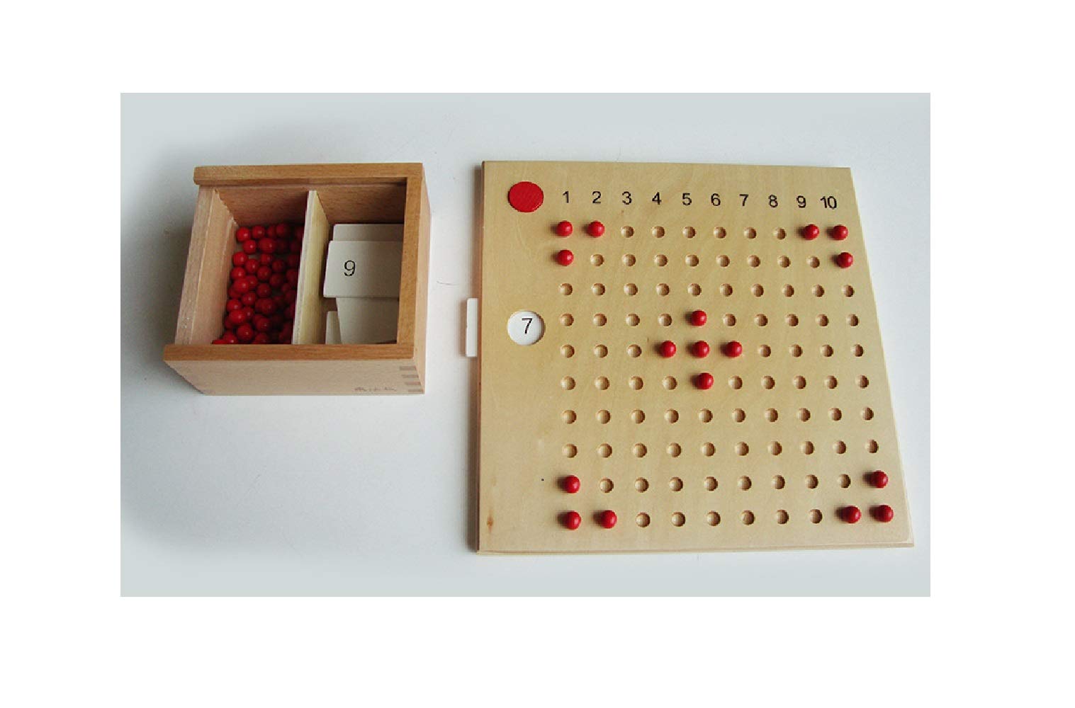 Montessori Wooden Math Learning Toy - Multiplication & Division Bead Board for Kids | Early Childhood Educational Teaching Aid | Perfect for Homeschooling & Classroom Activities (Red & Green)