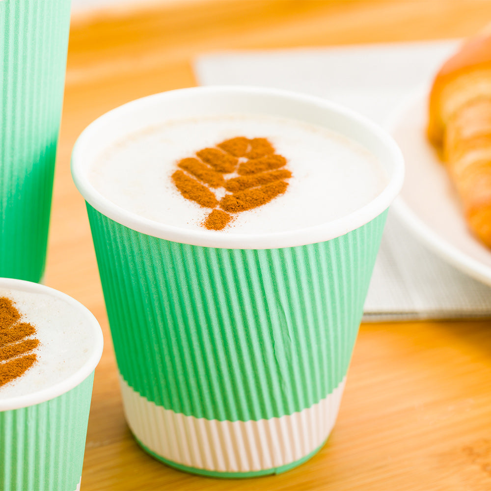8 oz Light Green Paper Coffee Cups with Ripple Wall - 3.5
