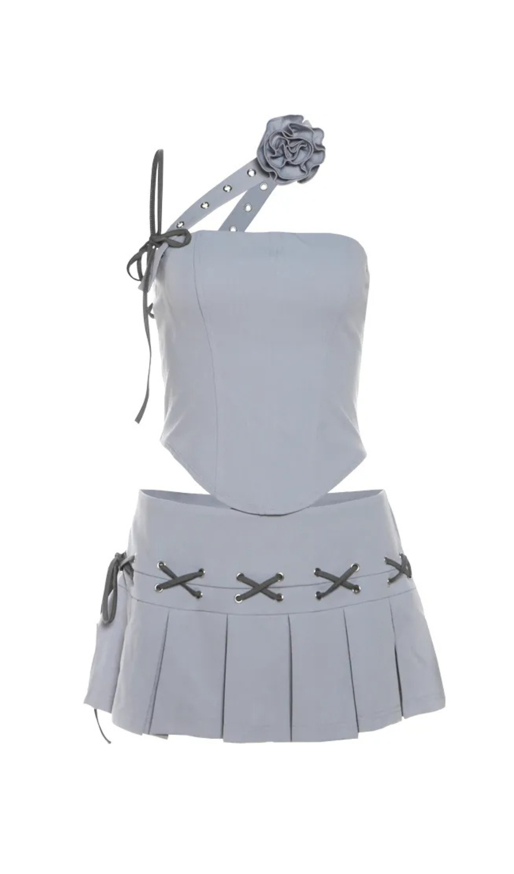 Trendy Asymmetrical Crop Top & Mini Pleated Skirt Set - Women's Fashion Outfit for Party, Date Night & Casual Wear