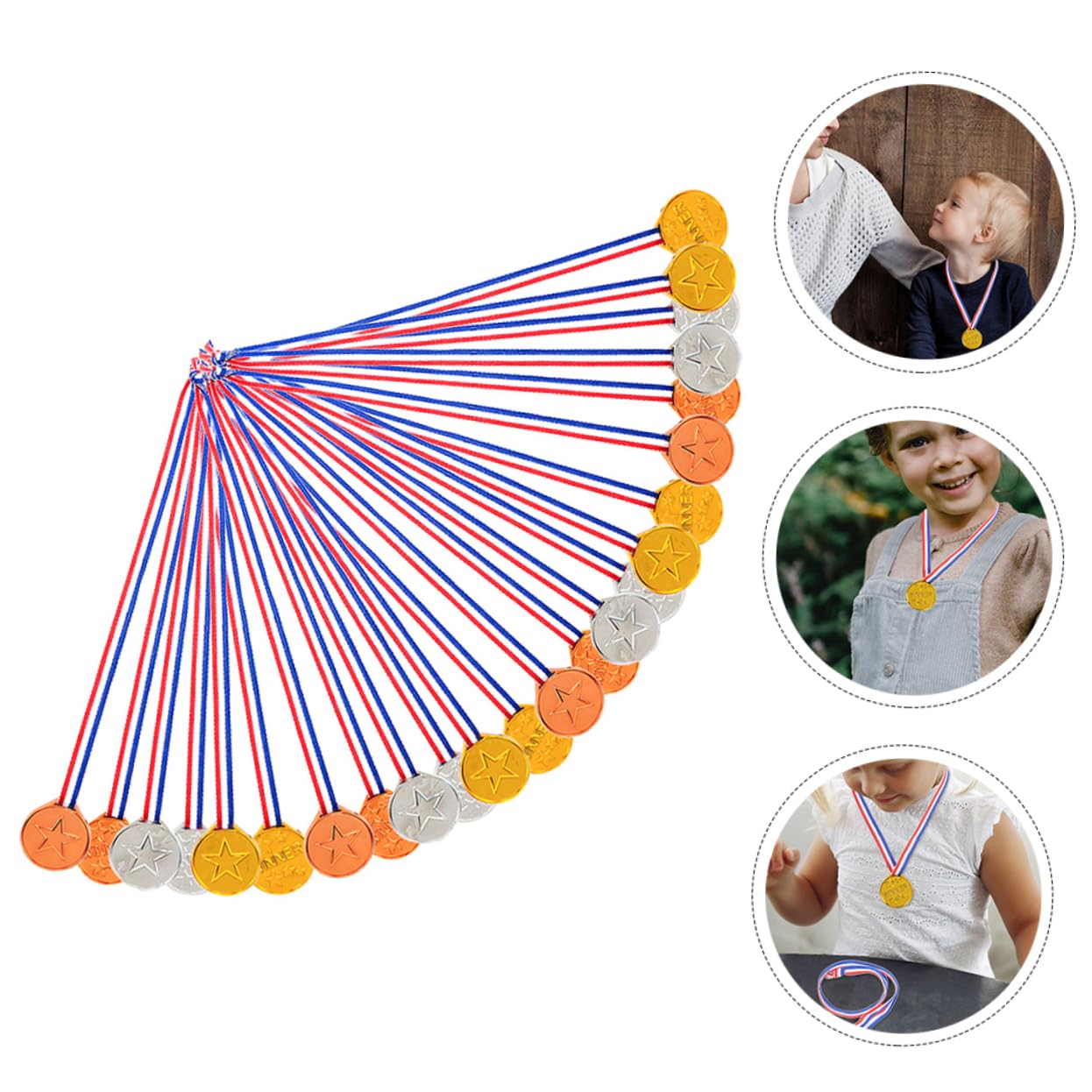 BESPORTBLE 180 Pcs Kids Party Medals with Lanyards - Plastic Children's Award Medals for Sports Day, Birthday Parties & School Events