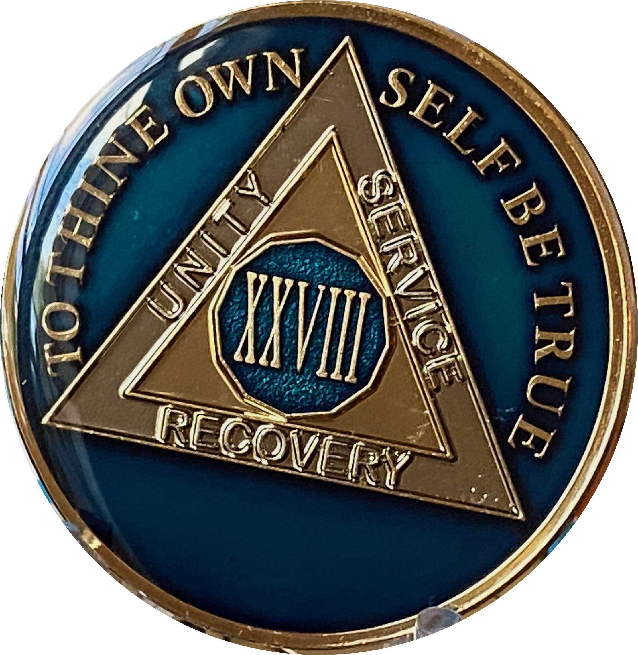 Ranger Industries 28 Year AA Medallion - Metallic Midnight Blue Sobriety Chip XXVIII - Perfect for AA Meetings, Recovery Milestones & Sobriety Gifts