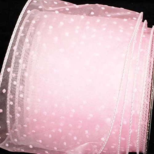 Sheer Pink Polka Dot Wired Craft Ribbon - 1.5 Inch x 80 Yards Bulk Roll for Gift Wrapping, DIY Scrapbooking, Party Decorations & Wedding Favors