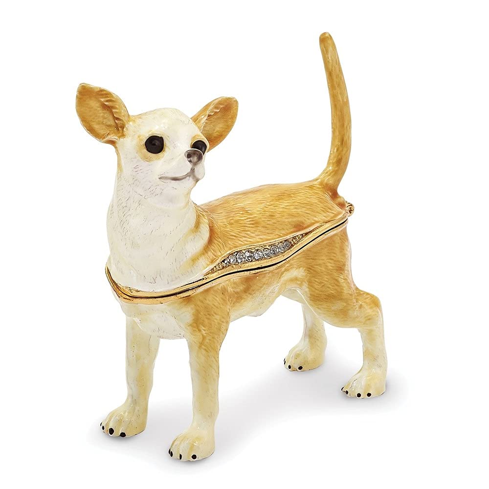 Luxury Bejeweled Chihuahua Trinket Box with Diamonds - Perfect for Jewelry Storage, Gift Giving & Home Decor