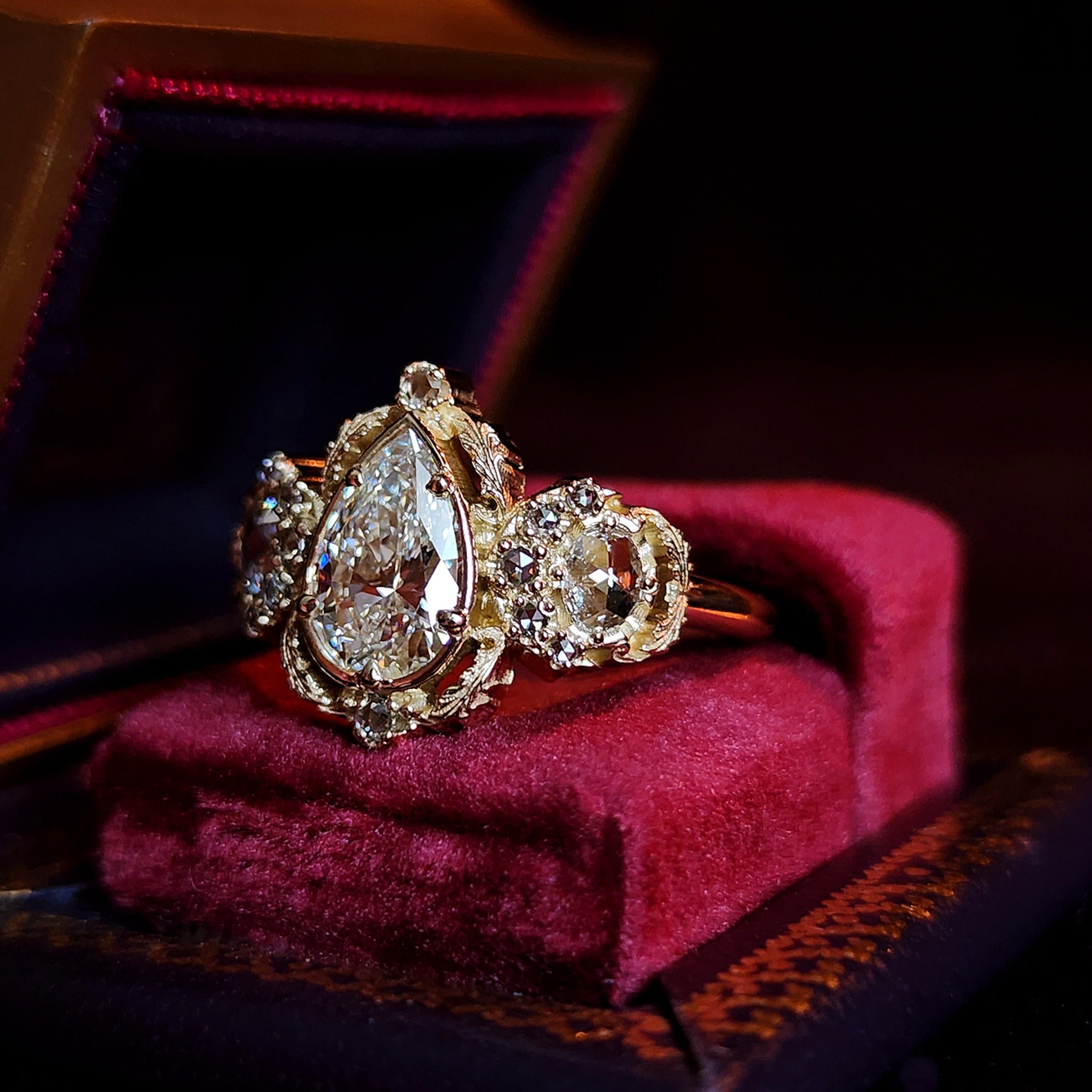 Customizable Goodnight Moon Ring with Rose Cut Diamonds - Create Your Own Unique Jewelry for Romantic Evenings & Special Occasions