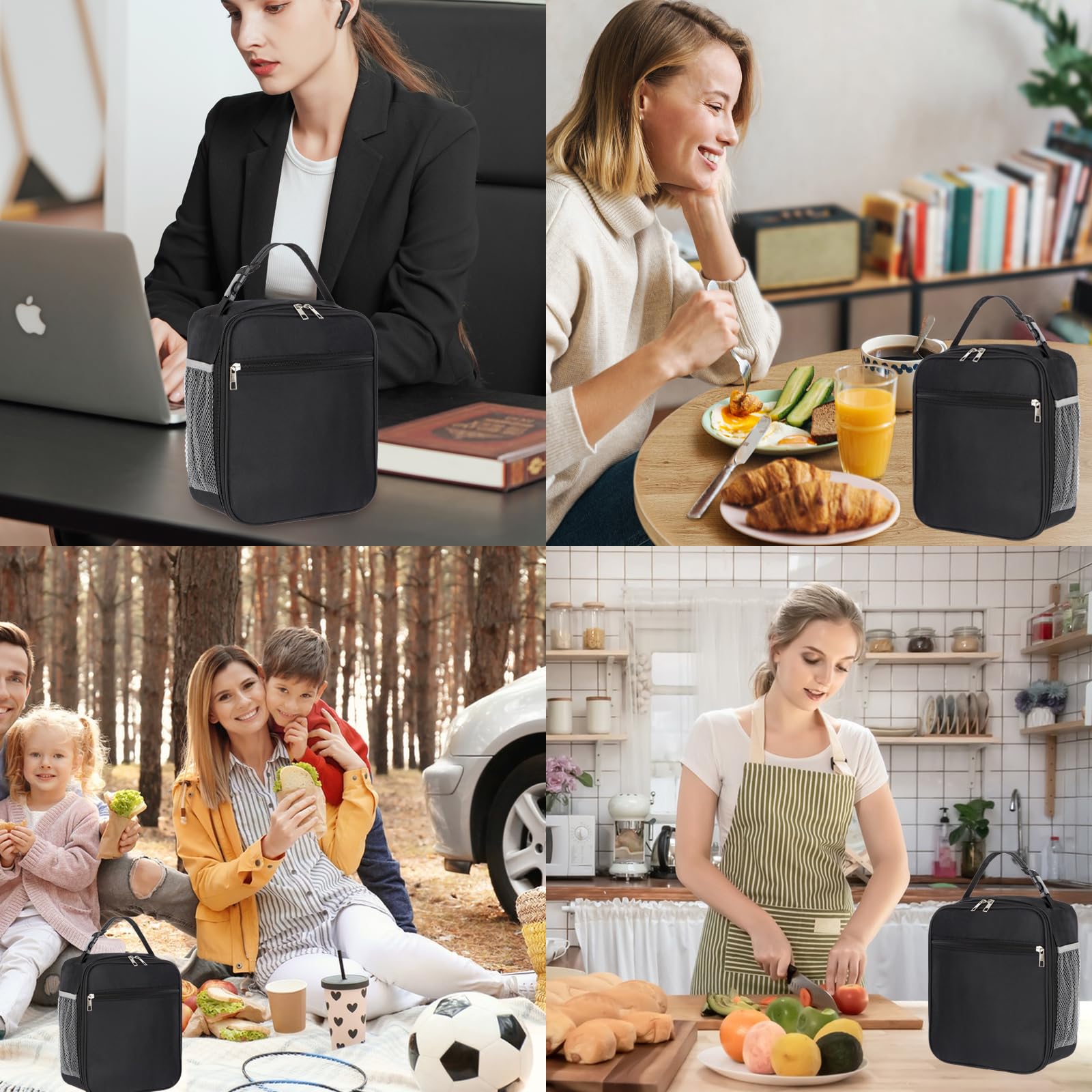 Insulated Lunch Box for Women - Leakproof & Thermal Lunch Bag for Work, Office, School - Stylish & Durable Lunchbox (Black) - Perfect for Meal Prep, Picnics & Commuting