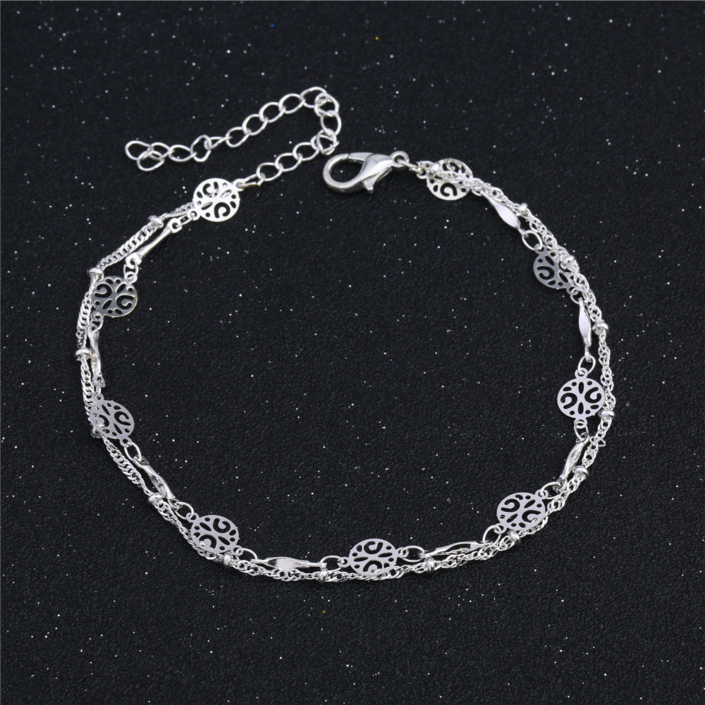 Elegant Hollow Anklet Clip Bead Silver Jewelry for Women - Perfect for Beach, Summer & Boho Fashion Accessories