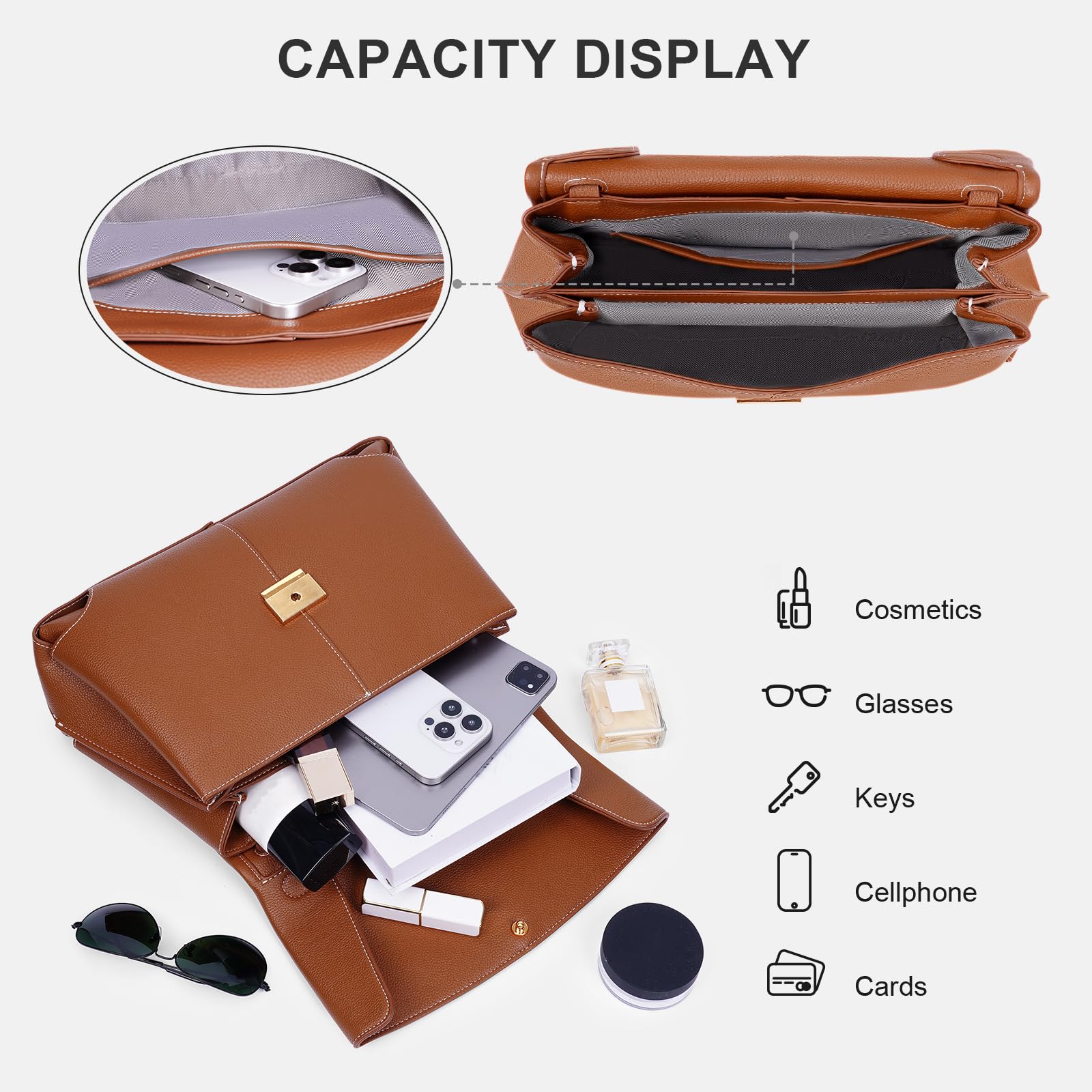 Luxury Faux Leather Top Handle Satchel Bag for Women - Large Designer Handbag with Crossbody Strap, Perfect for Work, Business & Everyday Use