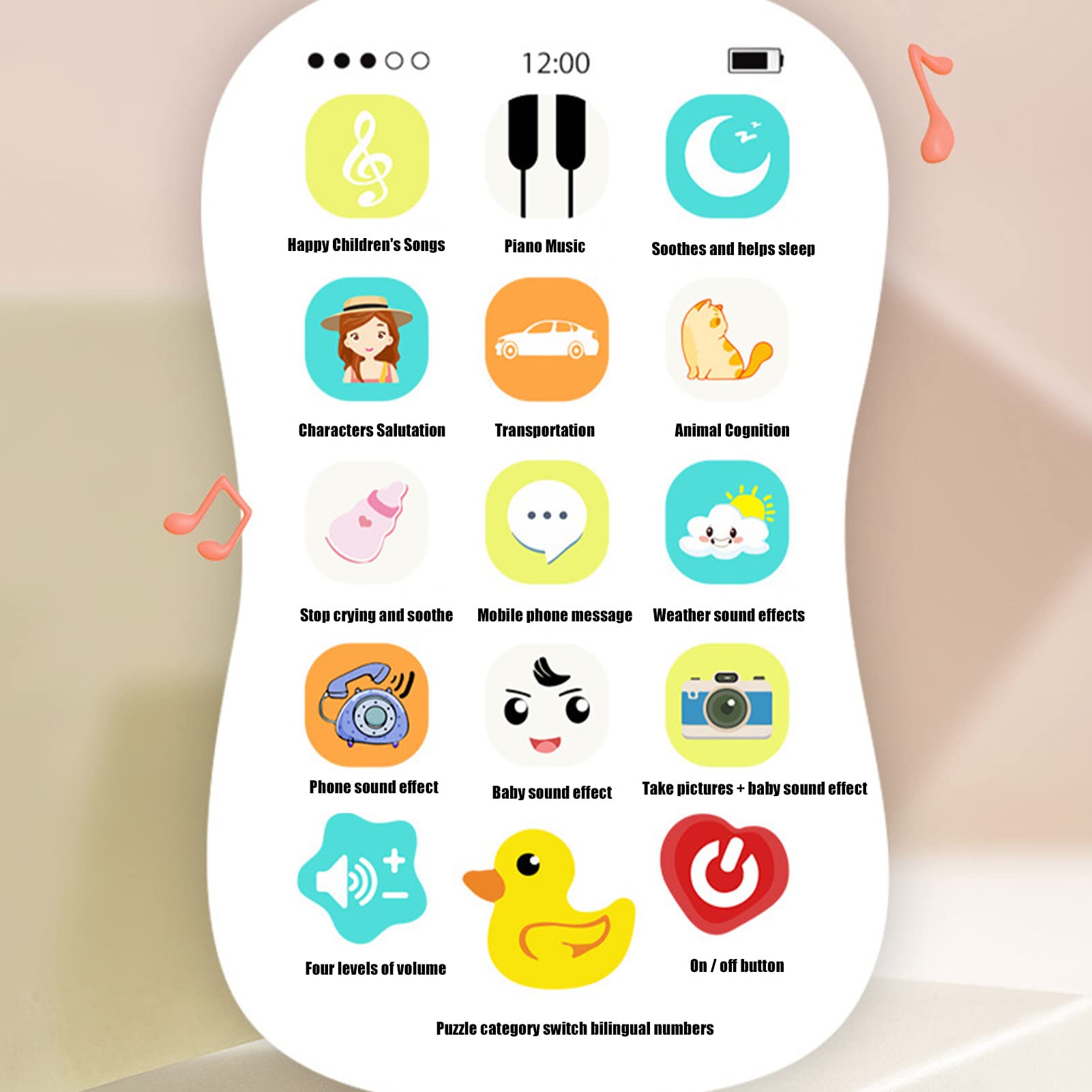 Portable Baby Learning Cell Phone with Pacifier - Educational Toy for Infants & Toddlers - 15 Interactive Functions (Weather Sounds, Piano Music) - Early Learning Mobile Phone Toy - Perfect for Home, Travel & Daycare Playtime
