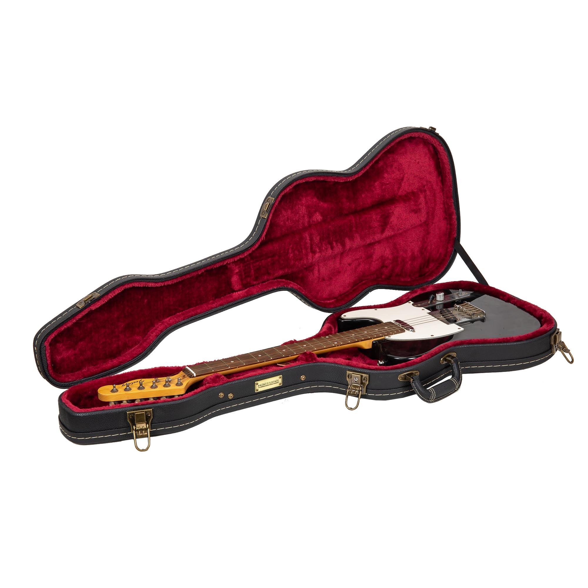 Premium Crossrock Wooden Guitar Case for Telecaster & Stratocaster - Vintage Hardware, Sponge Lined Interior, Metal Feet, Storage Compartment - Black (CRW520STBK) | Perfect for Travel, Gigging & Long-Term Guitar Protection
