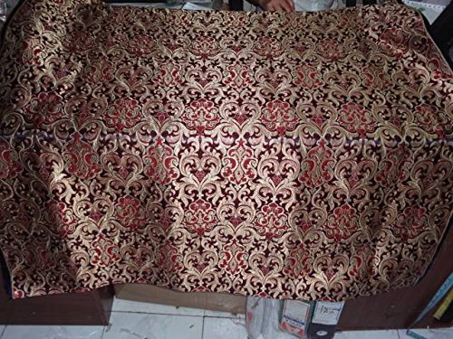 Navy Blue and Maroon Silk Brocade Fabric with Metallic Gold - Premium Material for Sewing, Fashion Design, Home Decor, Doll Dresses, and Interior Furnishing - Perfect for DIY Projects, Wedding Decor, and Luxury Upholstery