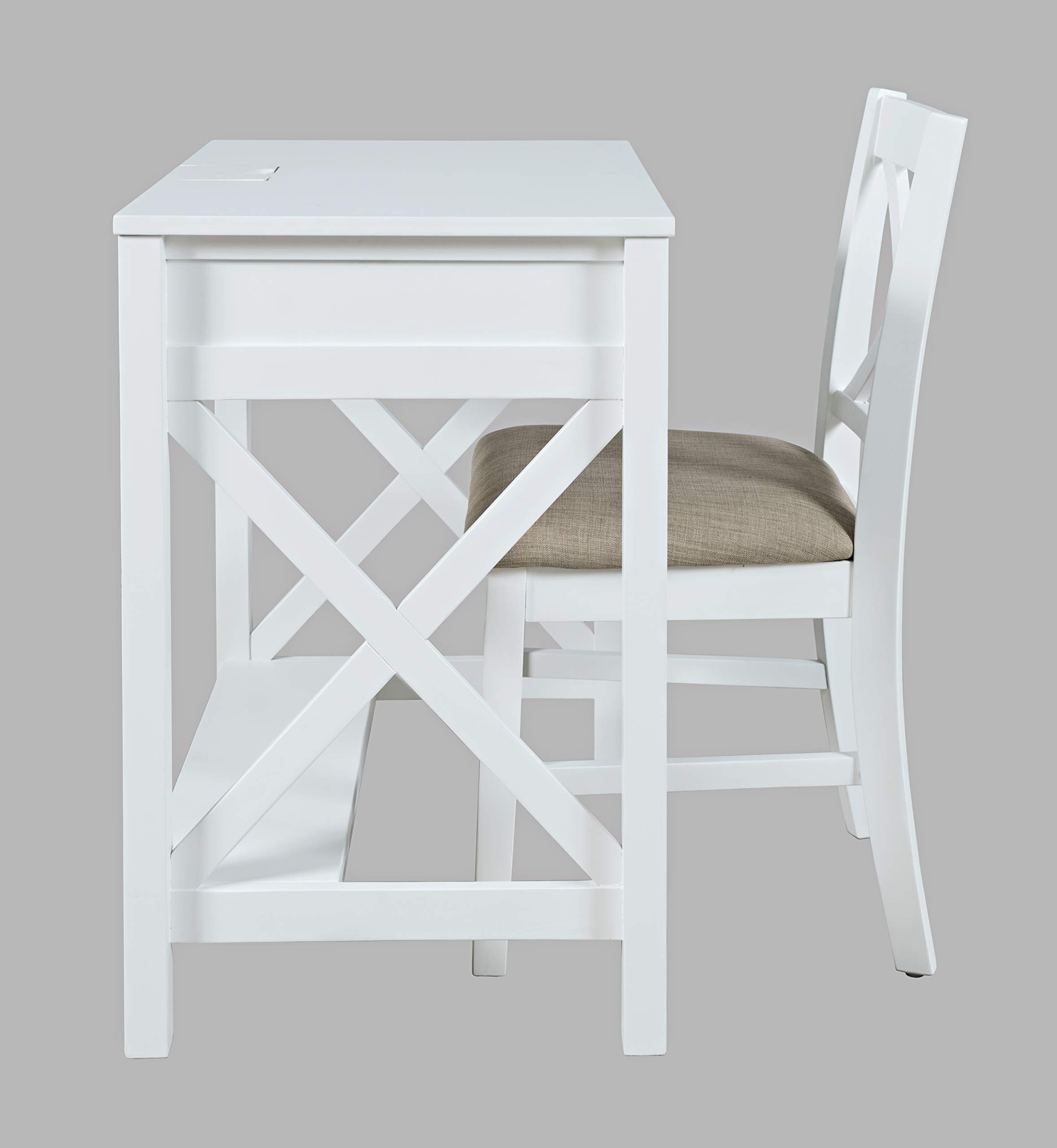 Jofran Hobson Modern White USB Charging Computer Desk and Chair Set - Perfect for Home Office, Study, and Workspace Organization
