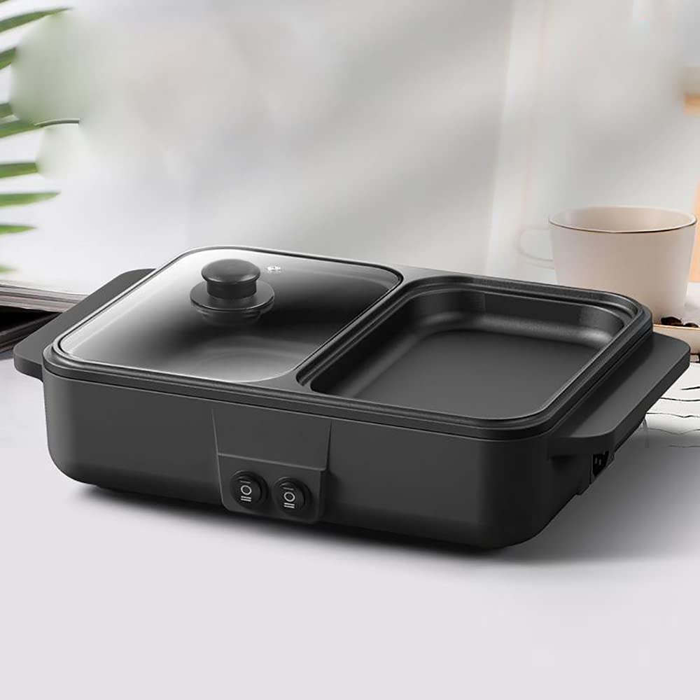 Mini Shabu Shabu Hot Pot & Grill - 2-in-1 Non-Stick Electric Cooker with Independent Temperature Control for Indoor/Outdoor Use - Perfect for Parties, Camping & Family Dinners (Black)
