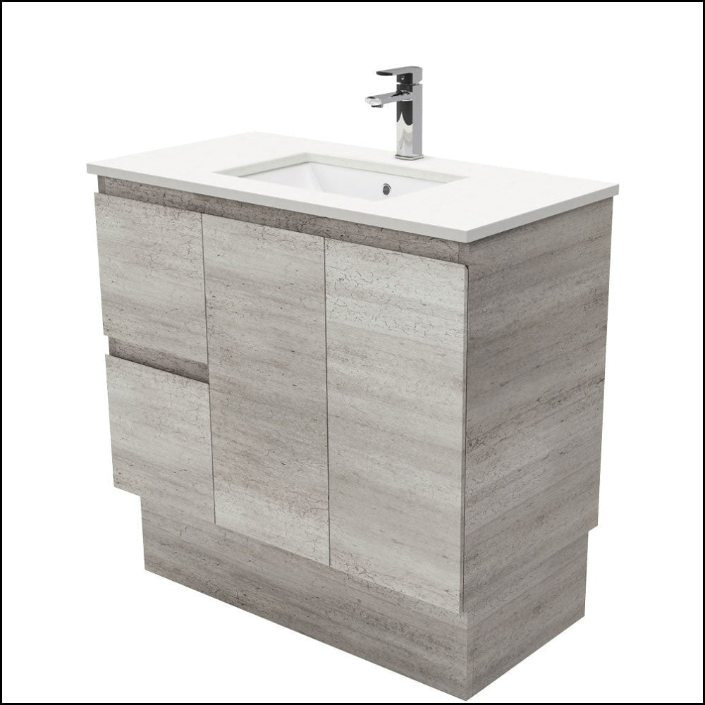 Fienza 900mm SC90XKL Crystal Pure Undermount Stone Top Vanity with Left Drawers & Kickboard - Modern Bathroom Sink Cabinet for Industrial Style Edge Design | Perfect for Home Renovation & Commercial Spaces