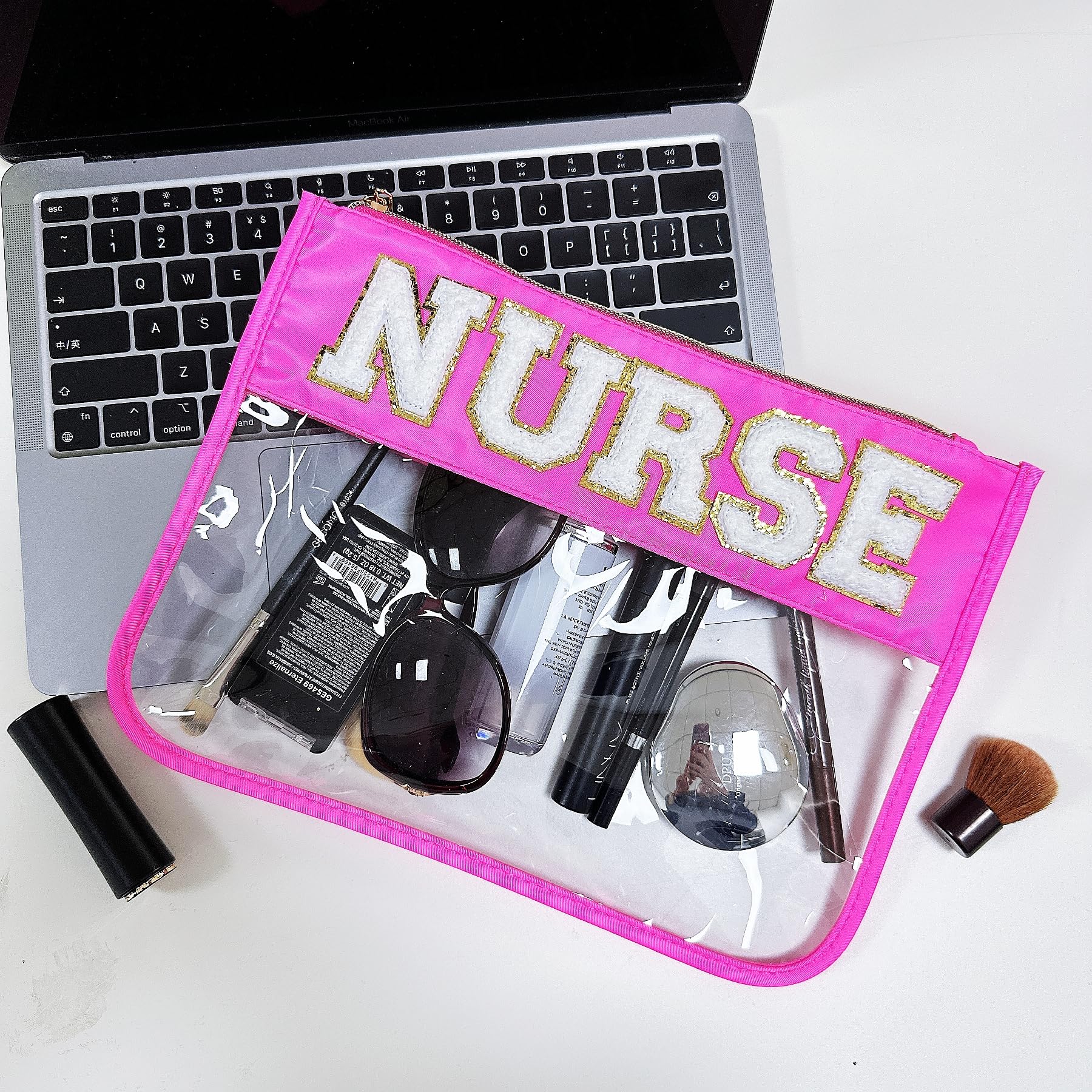 Nurse Bag Essentials - Chenille Letter Work Bag, Clear Makeup Pouch & Travel Toiletry Organizer for Women | Perfect Nurse Gifts, Cosmetic Storage & Travel Accessories for Healthcare Professionals