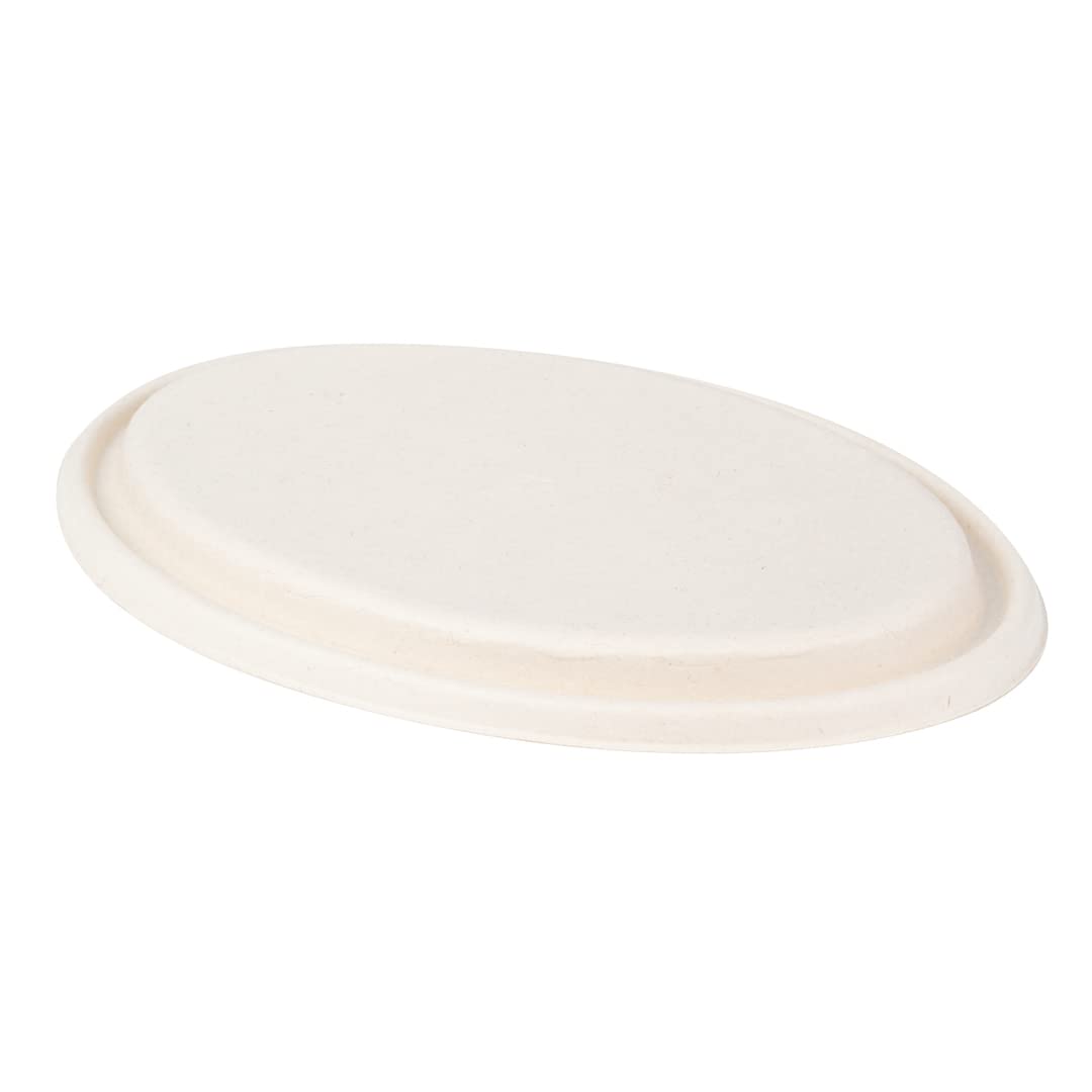 Eco-Friendly 100-Pack Oval Bagasse Lids for 21-OZ Sugarcane Bowls | Biodegradable & Compostable Disposable Lids | Perfect for Restaurants, Catering & Takeout Meals