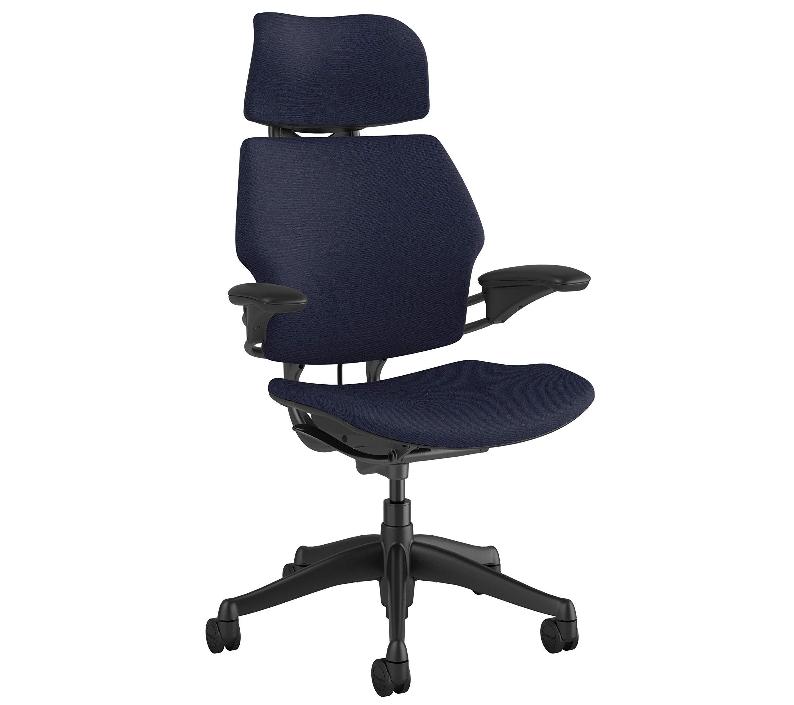 Humanscale Freedom Ergonomic Office Chair with Headrest - Adjustable Height & Duron Arms - Hard Floor Wheels - Graphite Frame & Navy Blue Fabric - Perfect for Home Office, Gaming & Workspaces
