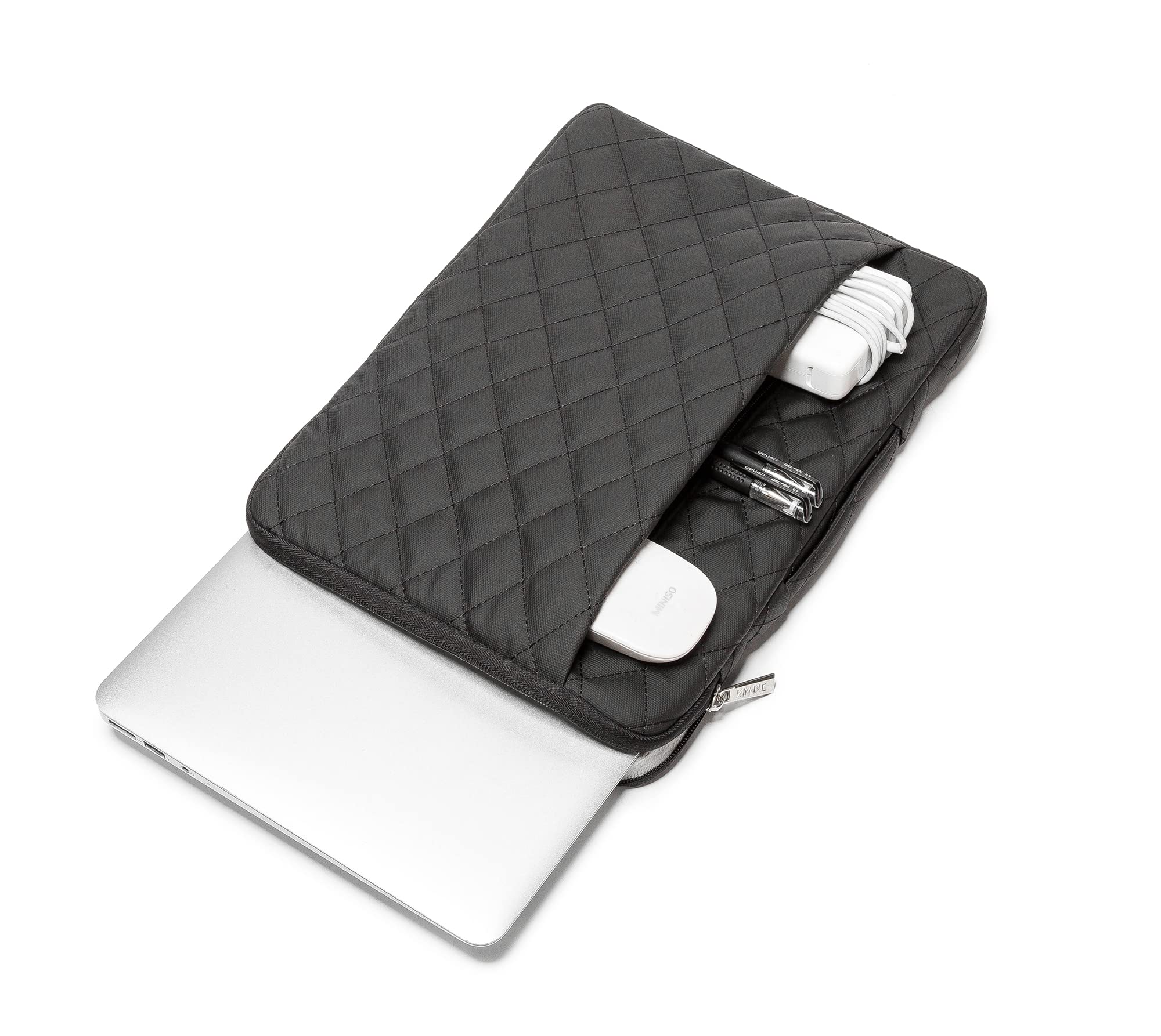 360° Protective Laptop Sleeve with Handle - Black Embroidery Computer Case Bag for MacBook Pro 13