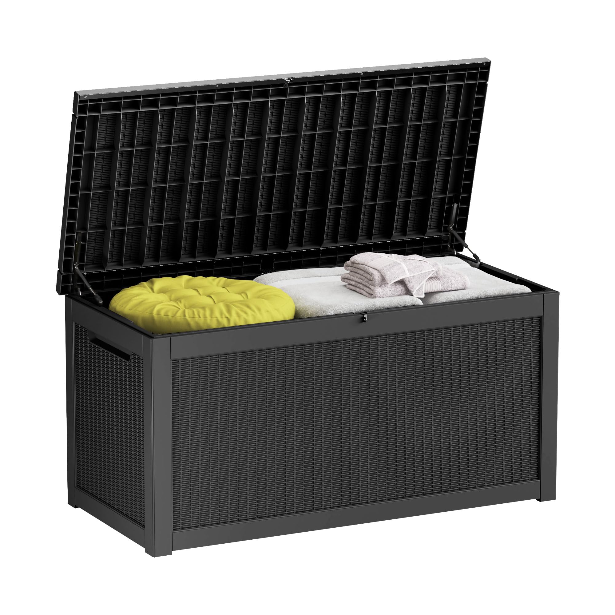 260 Gallon Large Outdoor Storage Deck Box - Waterproof, Lockable Resin Container for Patio Furniture, Garden Tools & Pool Supplies | Perfect for Backyard, Deck & Poolside Organization (Black)