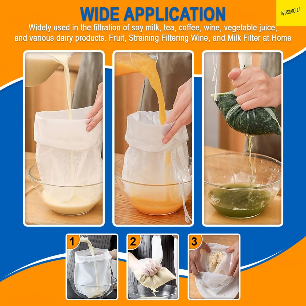 Premium Food Grade Soy Milk Filter Bags - 3 Pack Fine Mesh Cheesecloth for Nut Milk, Yogurt & Tofu Making | Reusable & Washable White Cloth Strainer | DIY Kitchen Essentials for Vegan & Organic Recipes