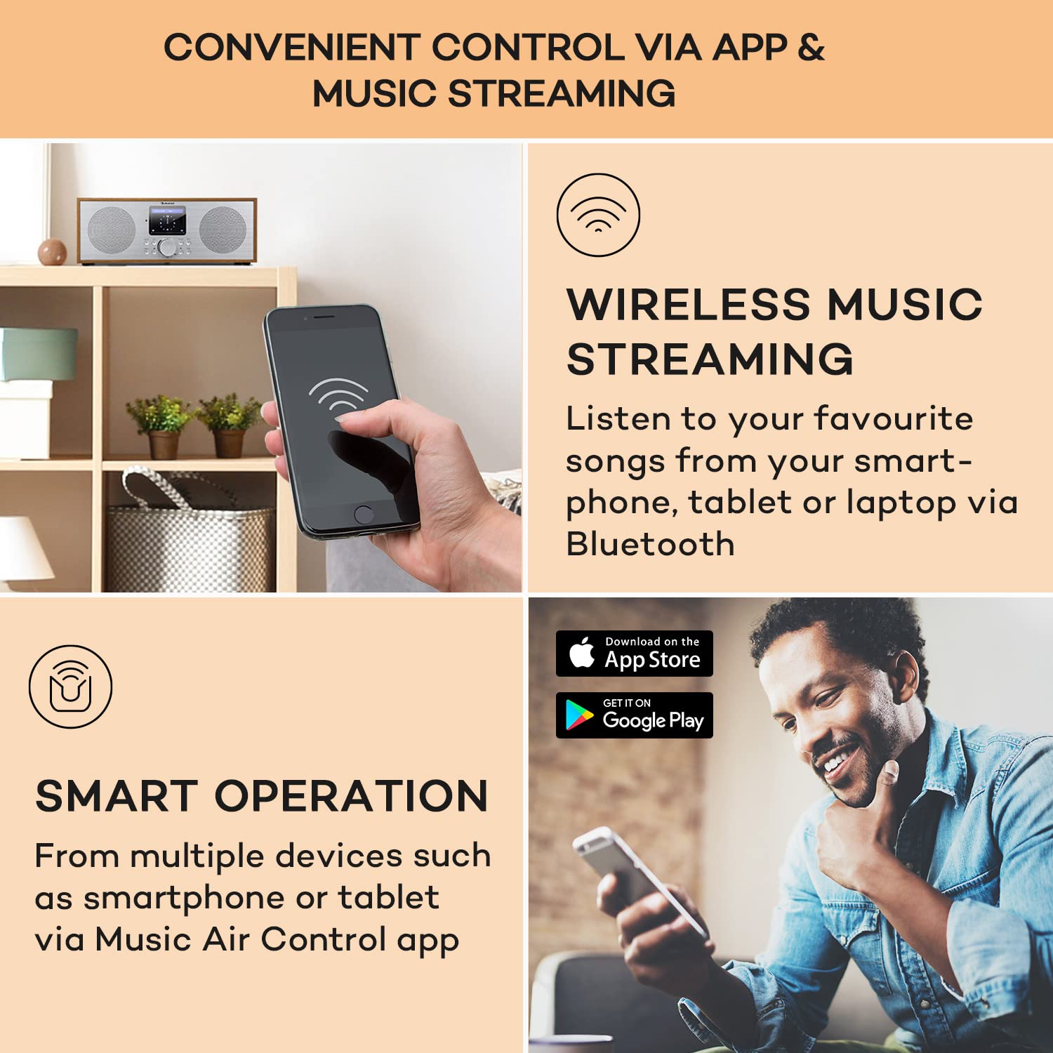 Auna DAB Radio with Bluetooth, DAB/DAB+/FM Digital Radio, Stereo Speakers, HCC Display, Streaming, Alarm Clock, 5h Battery, Portable Mains Powered for Home, Office, and Travel Use