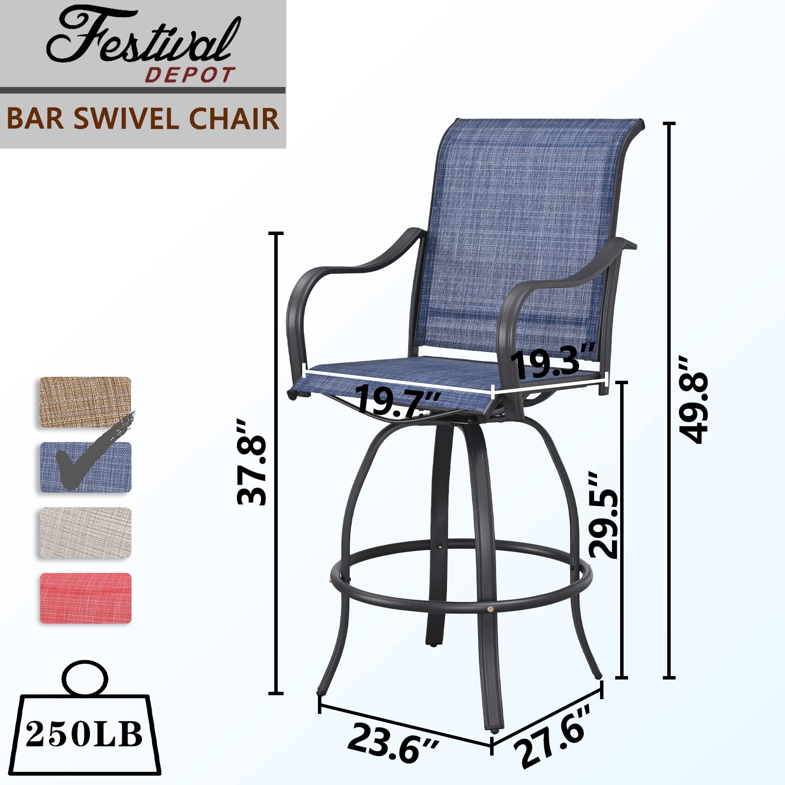 6-Piece Patio Dining Set with Swivel Bar Stools & Tempered Glass Table - Outdoor Metal Bistro Furniture for Yard, Garden, Poolside (Blue) - Perfect for Entertaining, BBQs & Relaxing Outdoors