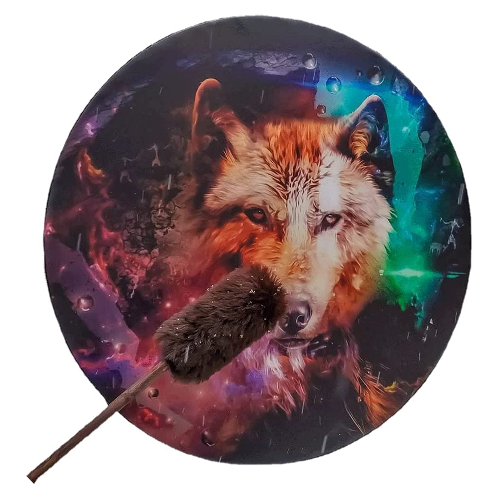 Handmade Shaman Drum with Holy Wolf Totem - Authentic Native American Style Hand Drum with Drumsticks - Perfect for Meditation, Rituals & Spiritual Healing