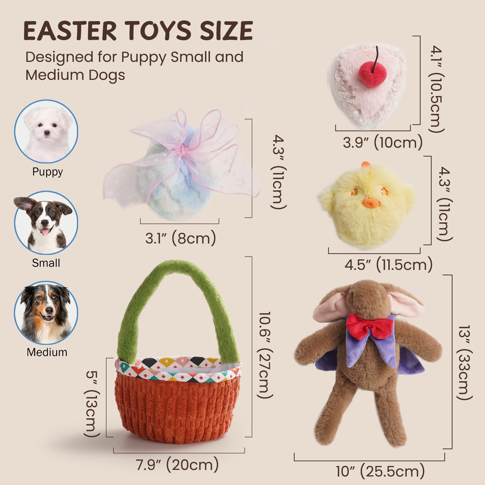5 Pack Easter Dog Toys with Basket - Durable Plush Squeaky Toys for Small Medium Large Dogs (Rabbit, Chick, Egg & Cake Design) - Perfect for Easter Gifts & Puppy Playtime