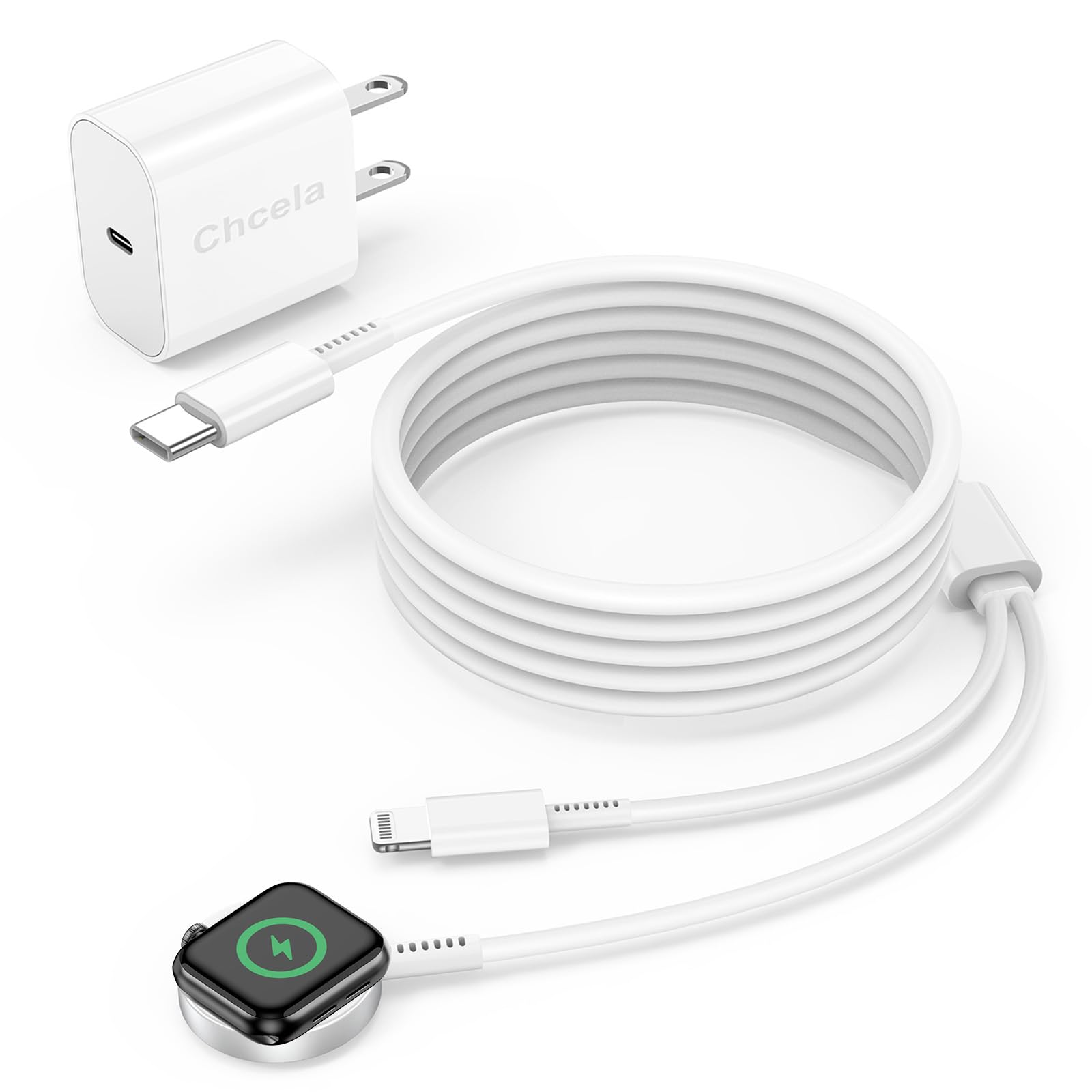 2-in-1 USB C Fast Charger for Apple Watch & iPhone - 6FT Charging Cable with 20W Wall Adapter - Compatible with Apple Watch Series 8/7/6/5/SE & iPhone 14/13/12/AirPods - Perfect for Travel, Office & Home Charging