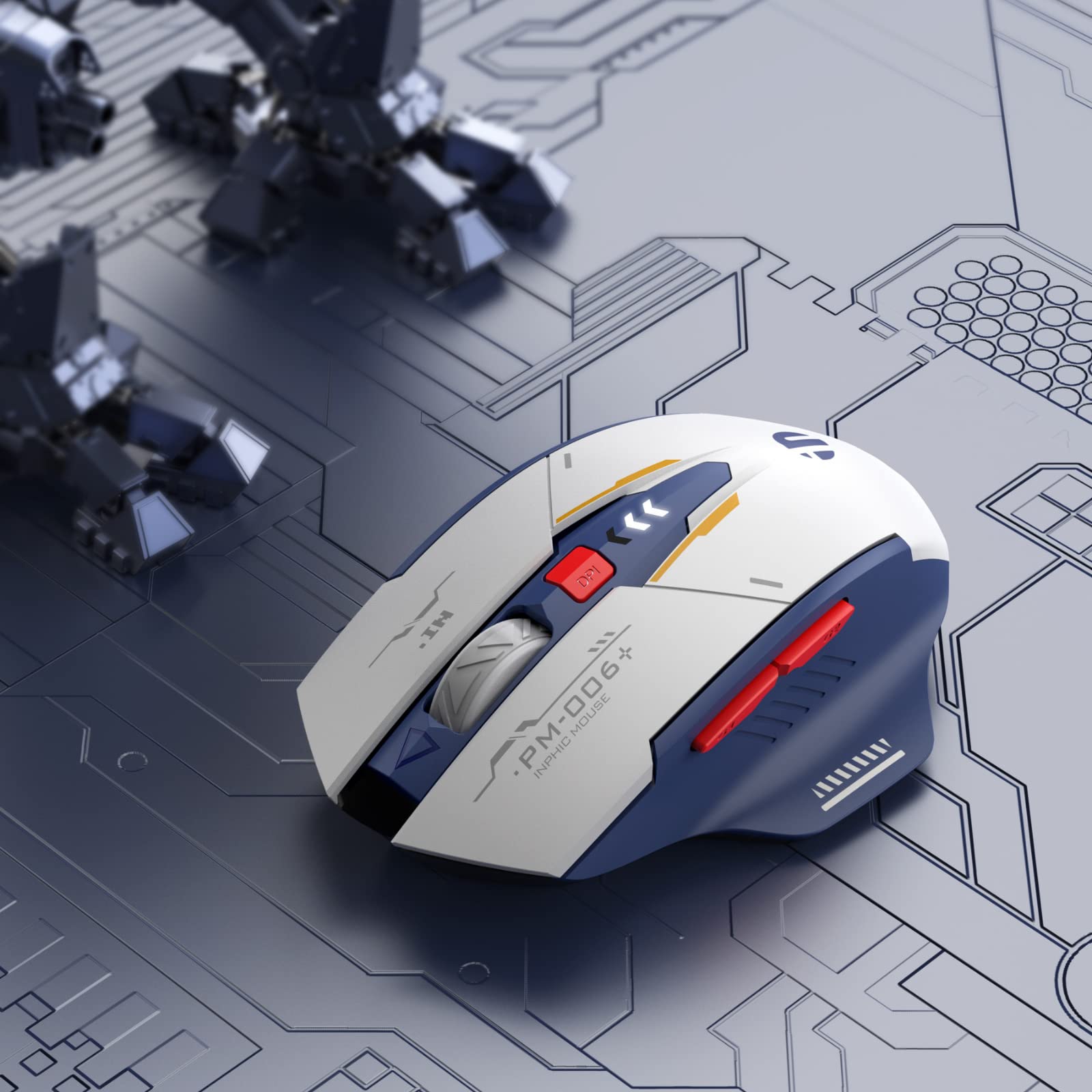 Rechargeable Wireless Mouse 2.4G USB Ergonomic Silent Computer Mouse with 3 Adjustable DPI Levels, Visible Battery Indicator, Blue & White Design for Laptop, PC, Office, and Home Use