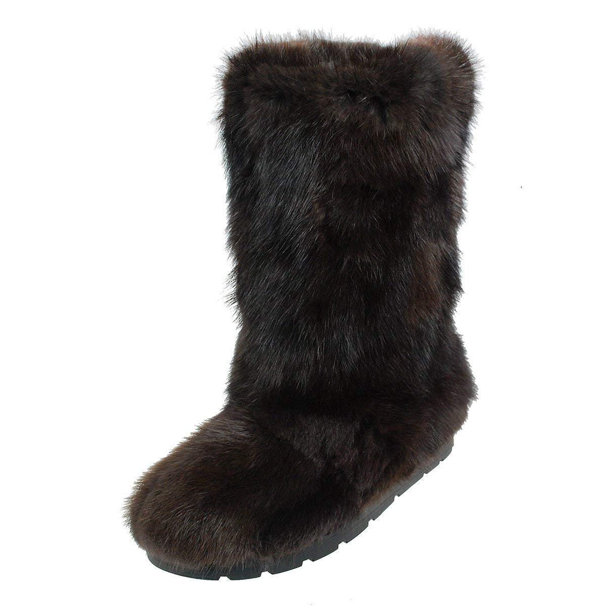 Women's Black/Brown Muskrat Fur Boots - Warm Mink Mukluks, Yeti Style Winter Snow Boots with Long Furry Design | Perfect for Arctic Weather, Eskimo Fashion & Extreme Cold Conditions