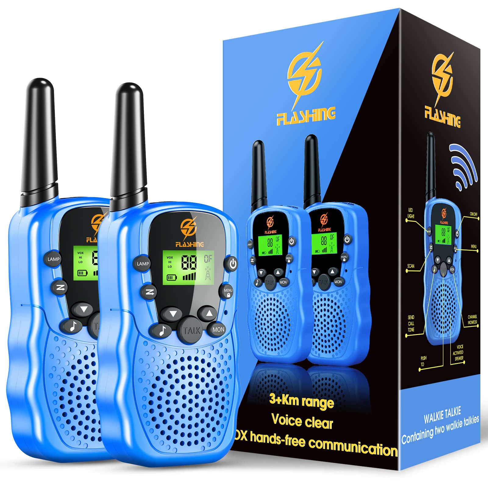 2-Pack Kids Walkie Talkies - Long Range Two Way Radios for Boys & Girls Ages 4-12, Outdoor Camping Toys with Clear Sound - Perfect Birthday Gifts for 3-10 Year Olds - Ideal for Backyard Adventures, Hiking & Family Road Trips