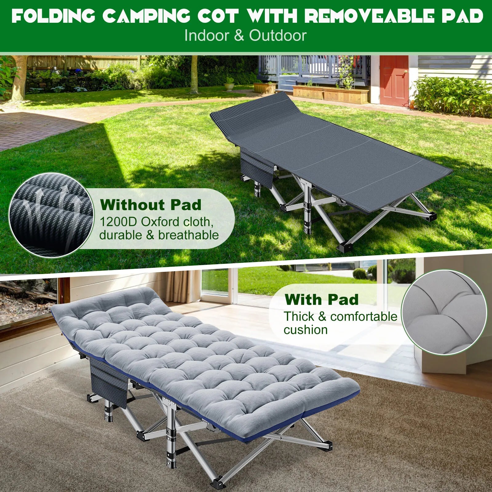 Portable Folding Camping Cot - Lightweight Outdoor Bed for Adults & Kids - Perfect for Camping, Hiking, Backpacking and Emergency Preparedness