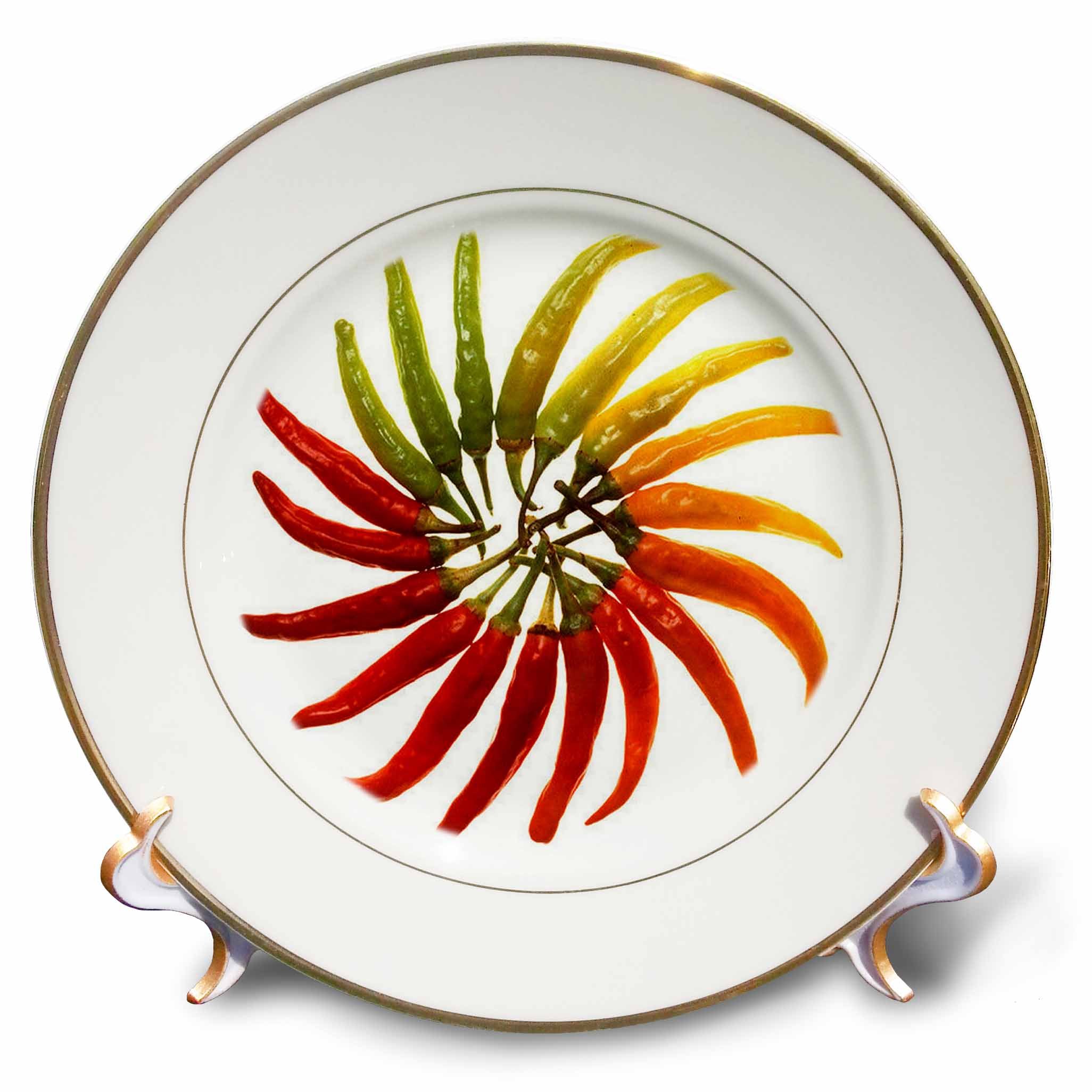 3dRose Red Hot Chili Peppers Porcelain Plate - 8-Inch Decorative Dish for Chili Pepper Lovers | Perfect for Kitchen Decor, Dining Table Centerpiece, and Gift Giving