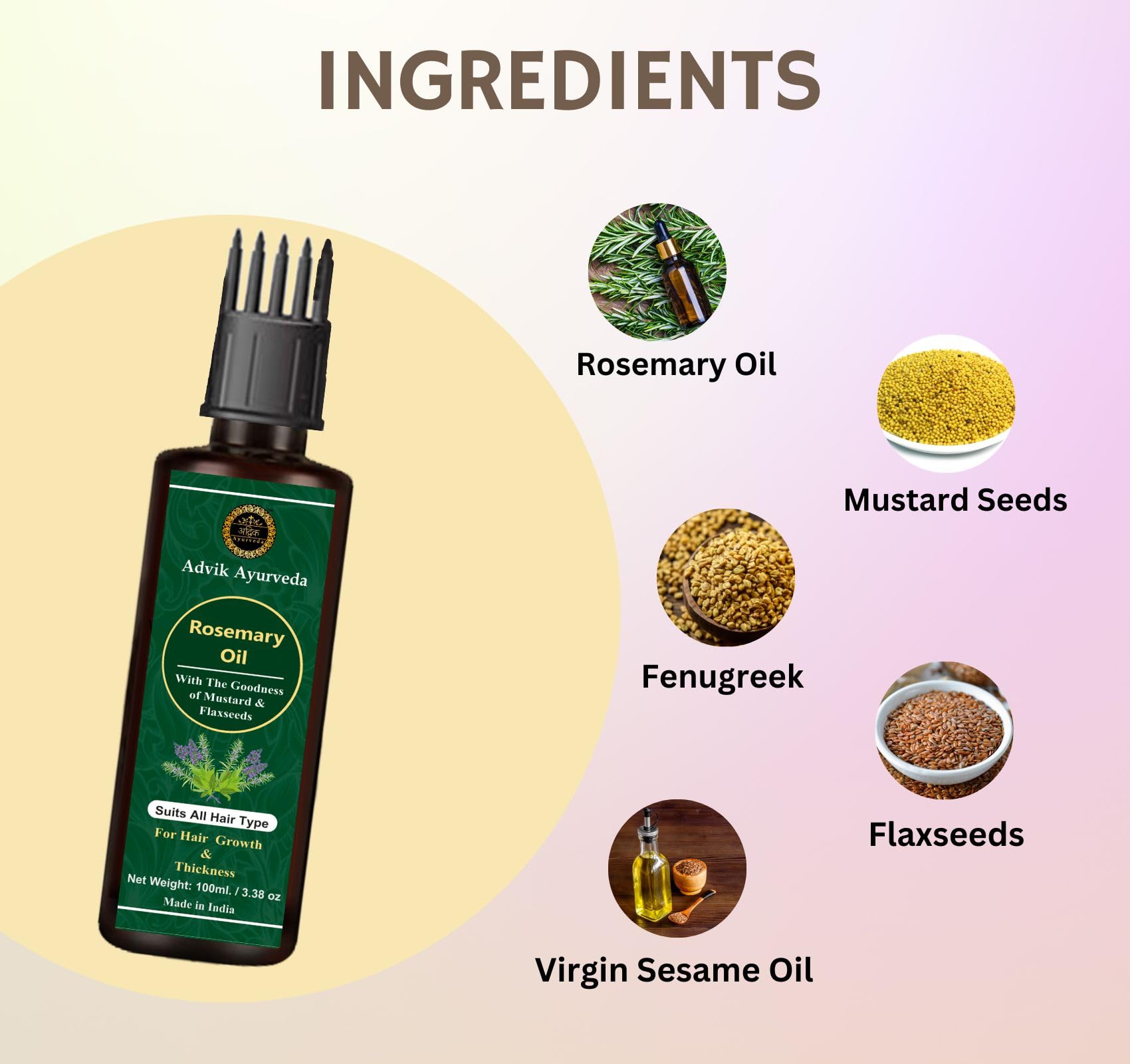 Advik Ayurveda Anti-Dandruff Rosemary Oil for Hair Growth & Thickness, 100ml | Controls Hair Fall & Promotes Healthy Hair | For Men & Women | Perfect for Scalp Treatment & Daily Hair Care Routine