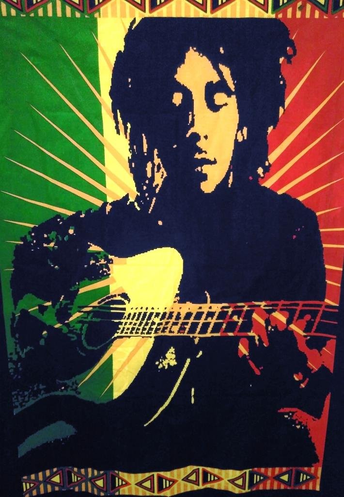 Bob Marley with Guitar Poster - 30x40 Inch Tapestry Wall Art for Dorm Room Decor, Bohemian Bedroom Hanging, Music Lover Gift - Perfect for Hippie Aesthetic & Reggae Fan Spaces