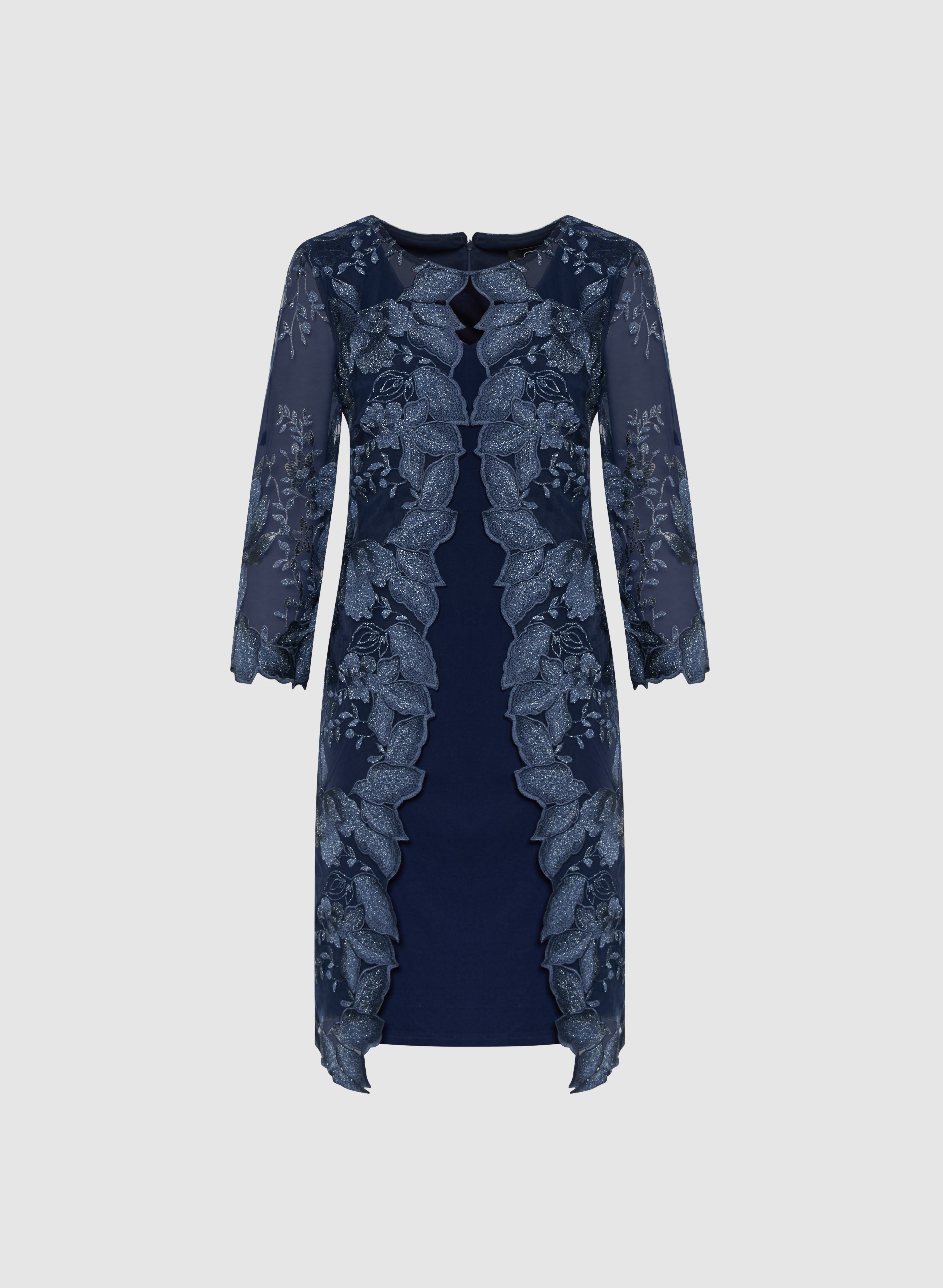 Floral Embroidered Illusion Maxi Dress for Women - Elegant Lace Sheer Neckline Party Gown - Perfect for Weddings, Prom, Evening Events and Special Occasions