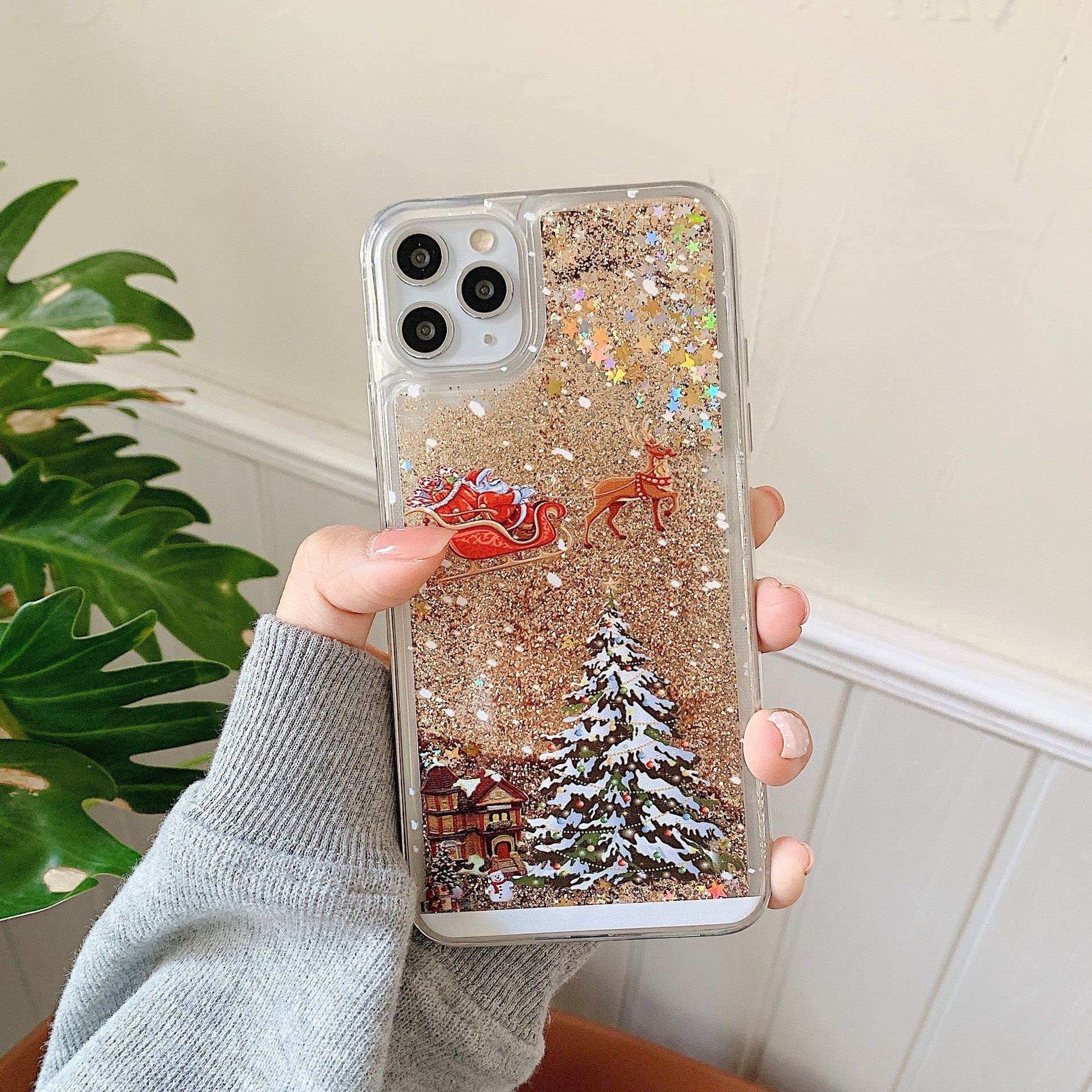 Topwin Christmas Liquid Floating Glitter Case for iPhone 11 Pro Max - Snowman Santa Elk Tree Design, Shockproof Defender Cover for Apple iPhone 11 Pro Max (Gold) | Perfect Holiday Gift & Winter Festival Protection