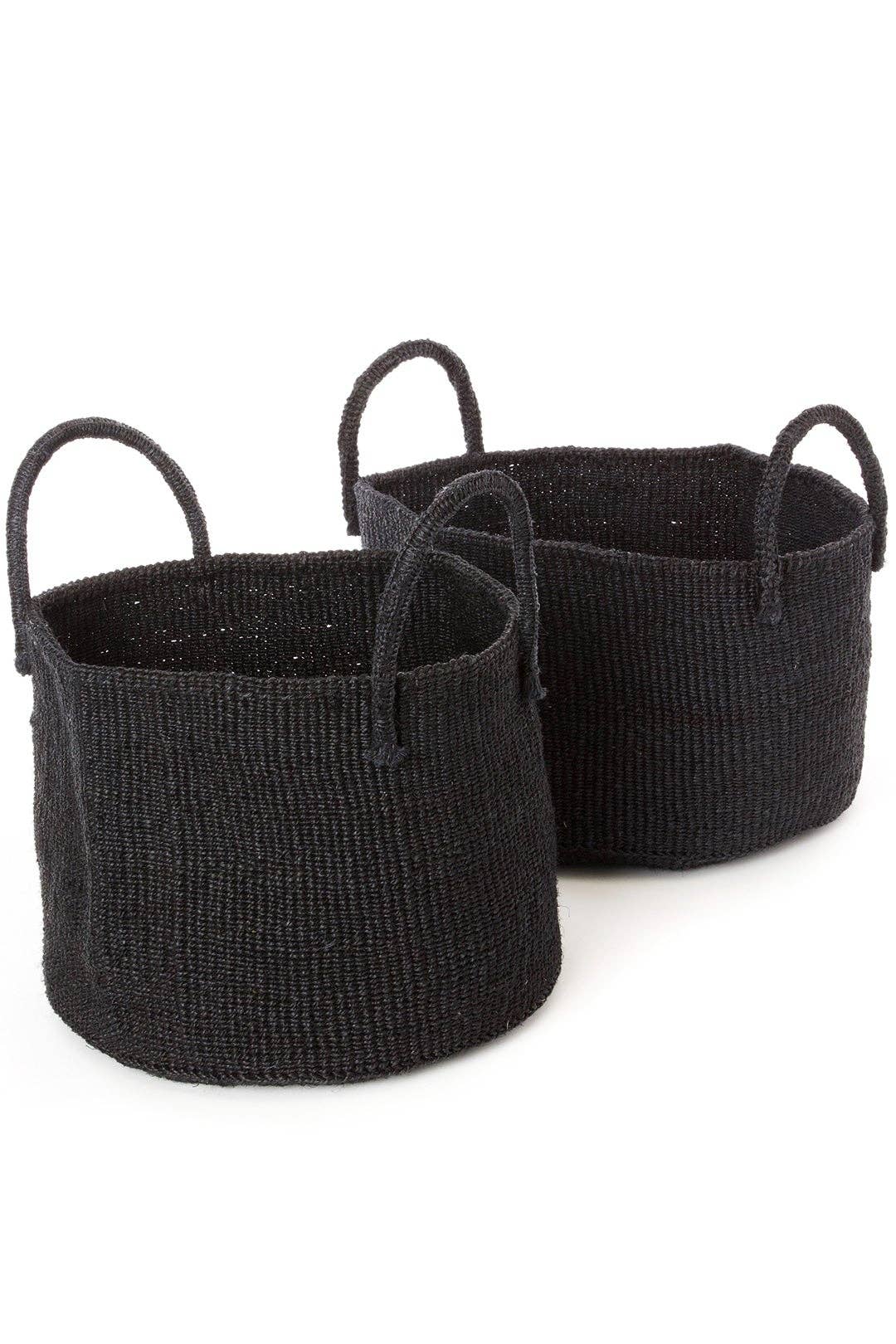 Usiku Black Sisal Kamba Floor Basket - Handwoven Natural Fiber Storage Bin for Home Organization | Perfect for Living Room, Bedroom, or Nursery Decor