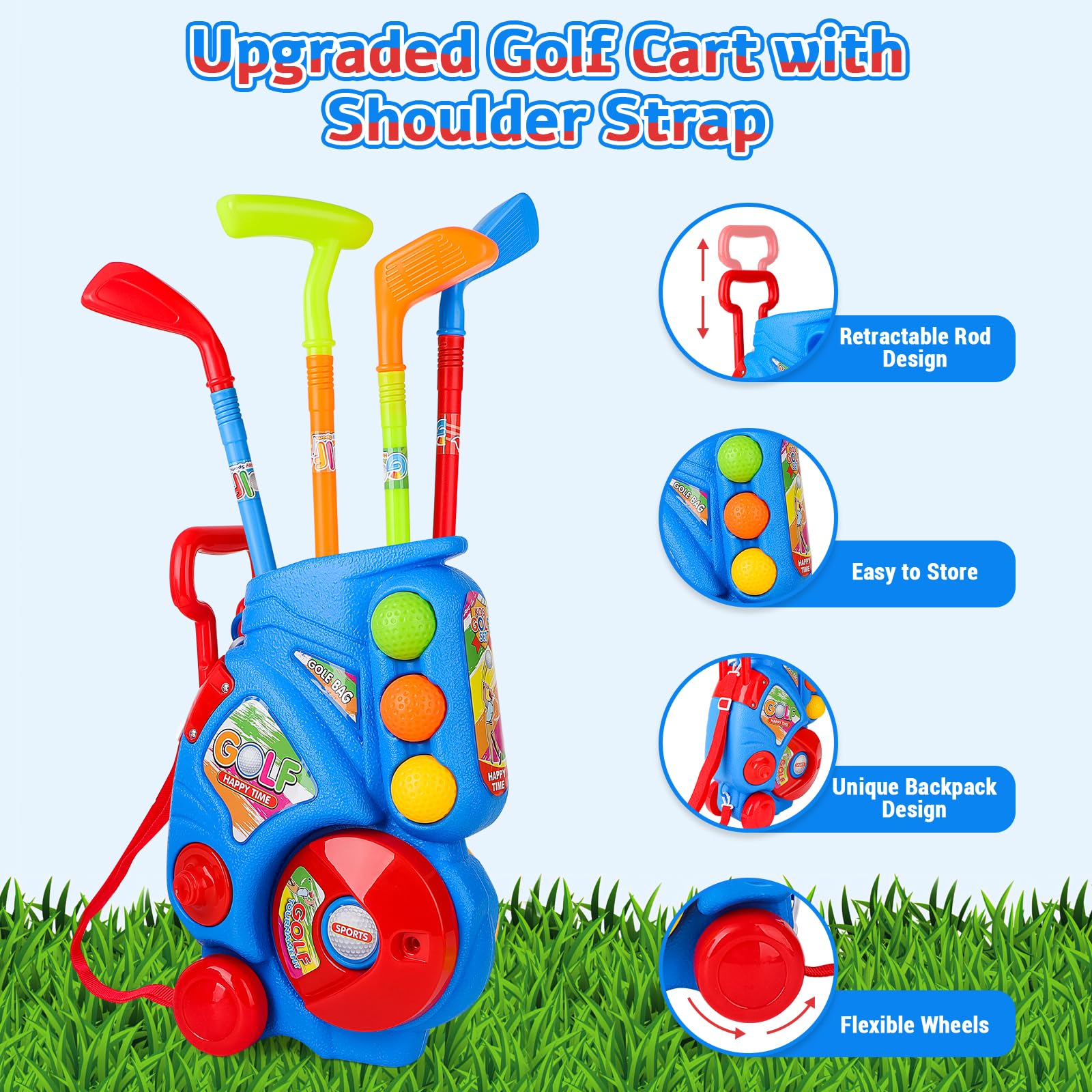 **deAO Kids Golf Set with Suitcase - Outdoor & Indoor Sports Toy for Boys & Girls Ages 3-5 - Blue Golf Clubs & Garden Game for Backyard & Playroom Fun**