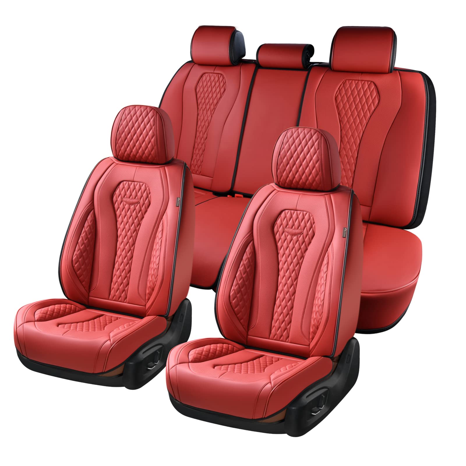 Premium 5Pcs Leather Car Seat Covers - Waterproof Luxury Leatherette Seat Protectors for Sedans, SUVs & Trucks | Universal Fit Auto Accessories | Perfect for Daily Commute, Road Trips & Family Protection (Red)