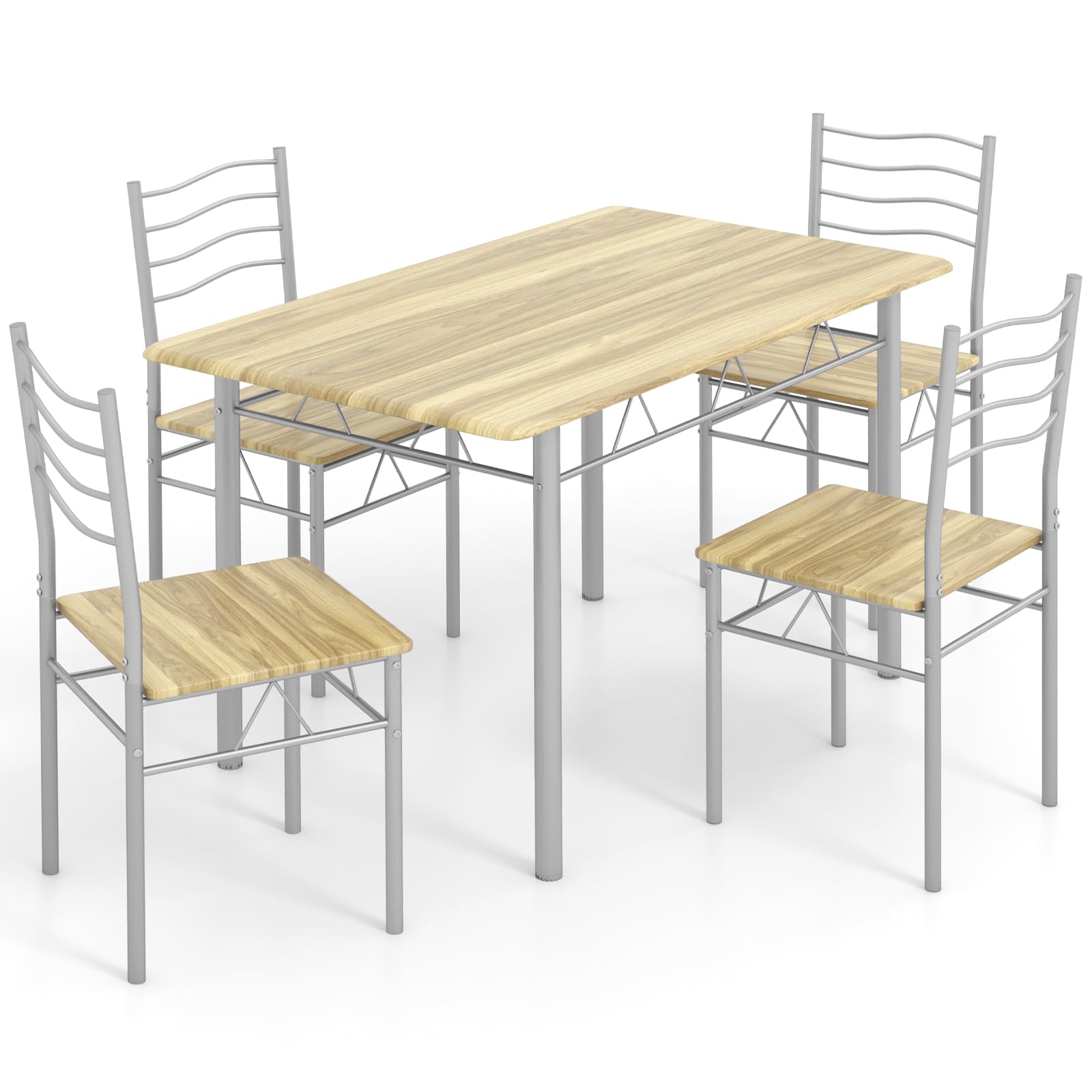 Giantex Modern 5-Piece Dining Table Set with 4 Chairs, Wood & Metal Kitchen Breakfast Furniture Set, Natural Finish - Perfect for Small Spaces, Apartments, and Cozy Family Meals