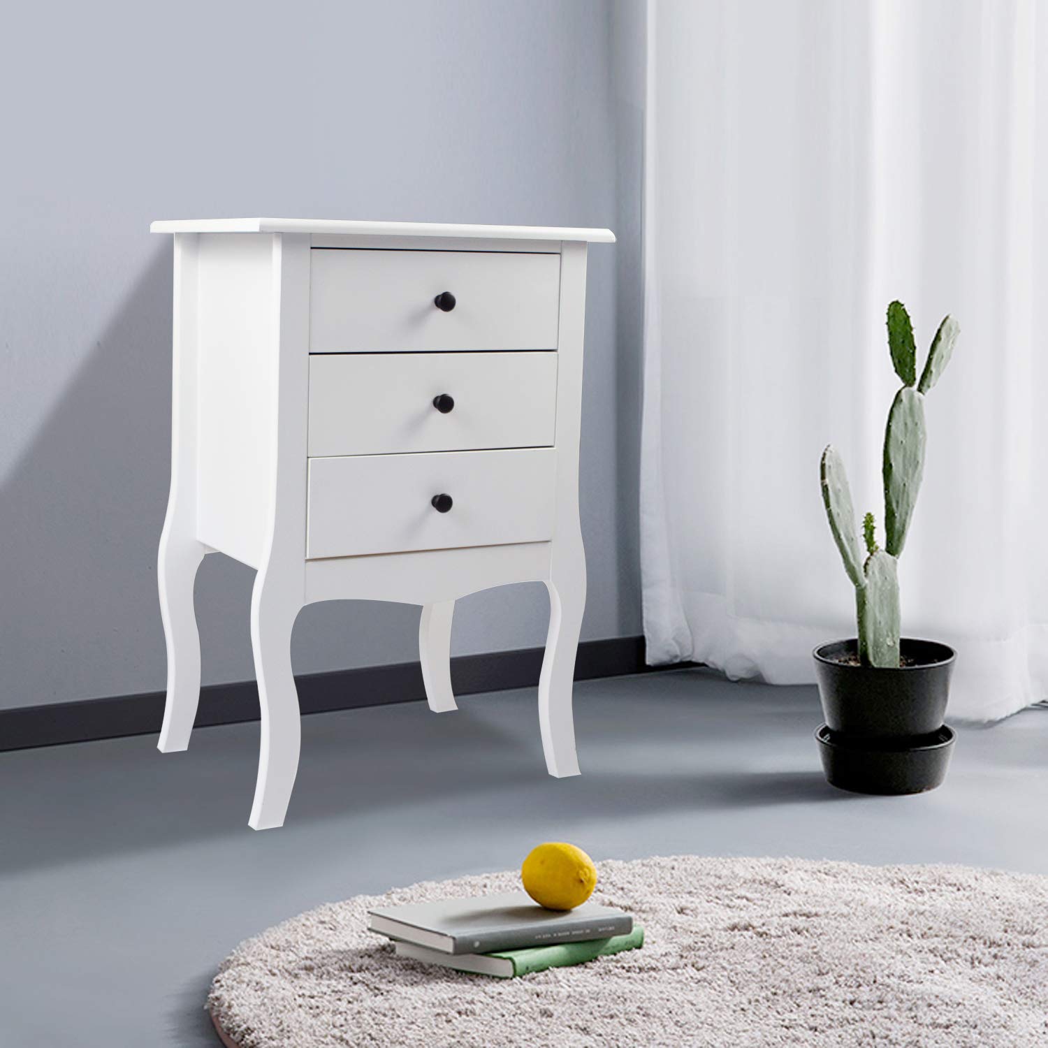 Modern White Wooden Nightstand with 3 Drawers - Tall Bedside Table, End Table & Accent Table for Bedroom, Living Room & Office - Perfect for Storing Books, Lamps & Bedroom Essentials