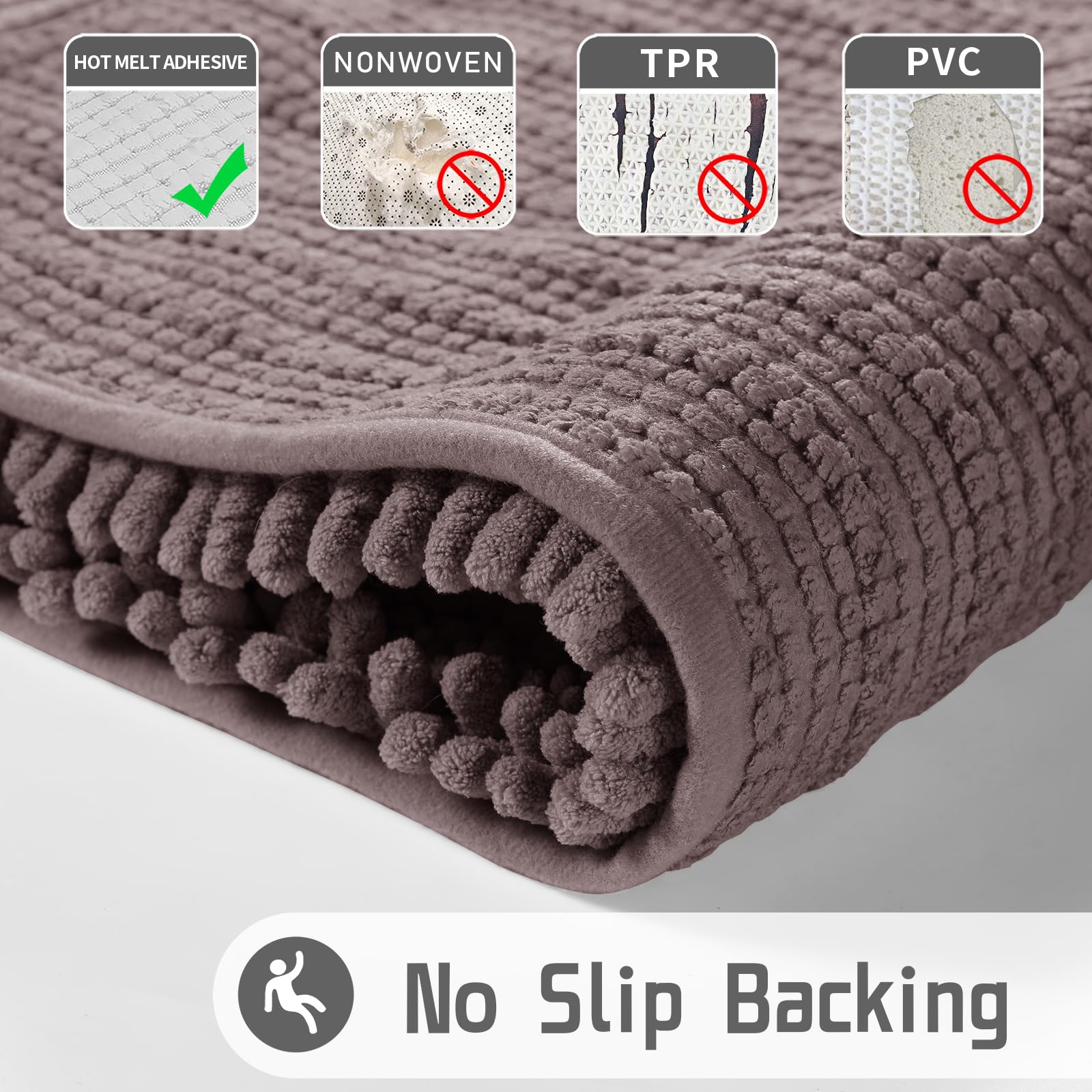 Yimobra Long Bathroom Rug Mat - 44x24 Inch Non-Slip Soft Absorbent Bath Mat, Machine Washable Quick Dry, Thick Modern Bathroom & Bedroom Floor Mat, Home Decor Accessories in Mauve - Perfect for Bathroom Safety & Luxury Home Decor