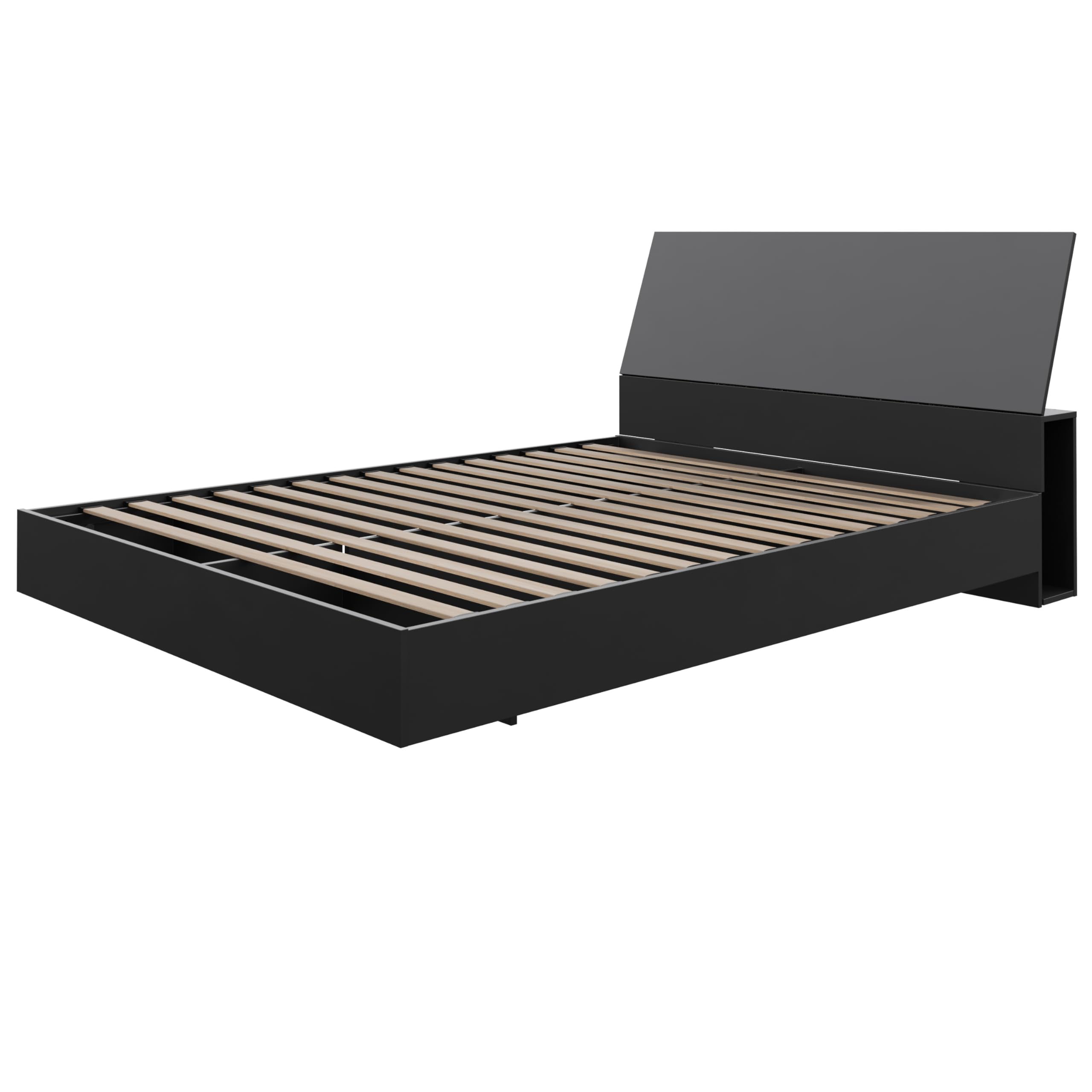 Nexera 2-Piece Queen Size Bed Set with Sturdy Metal Bed Frame & Upholstered Headboard - Black | Modern Bedroom Furniture for Small Spaces & Guest Rooms