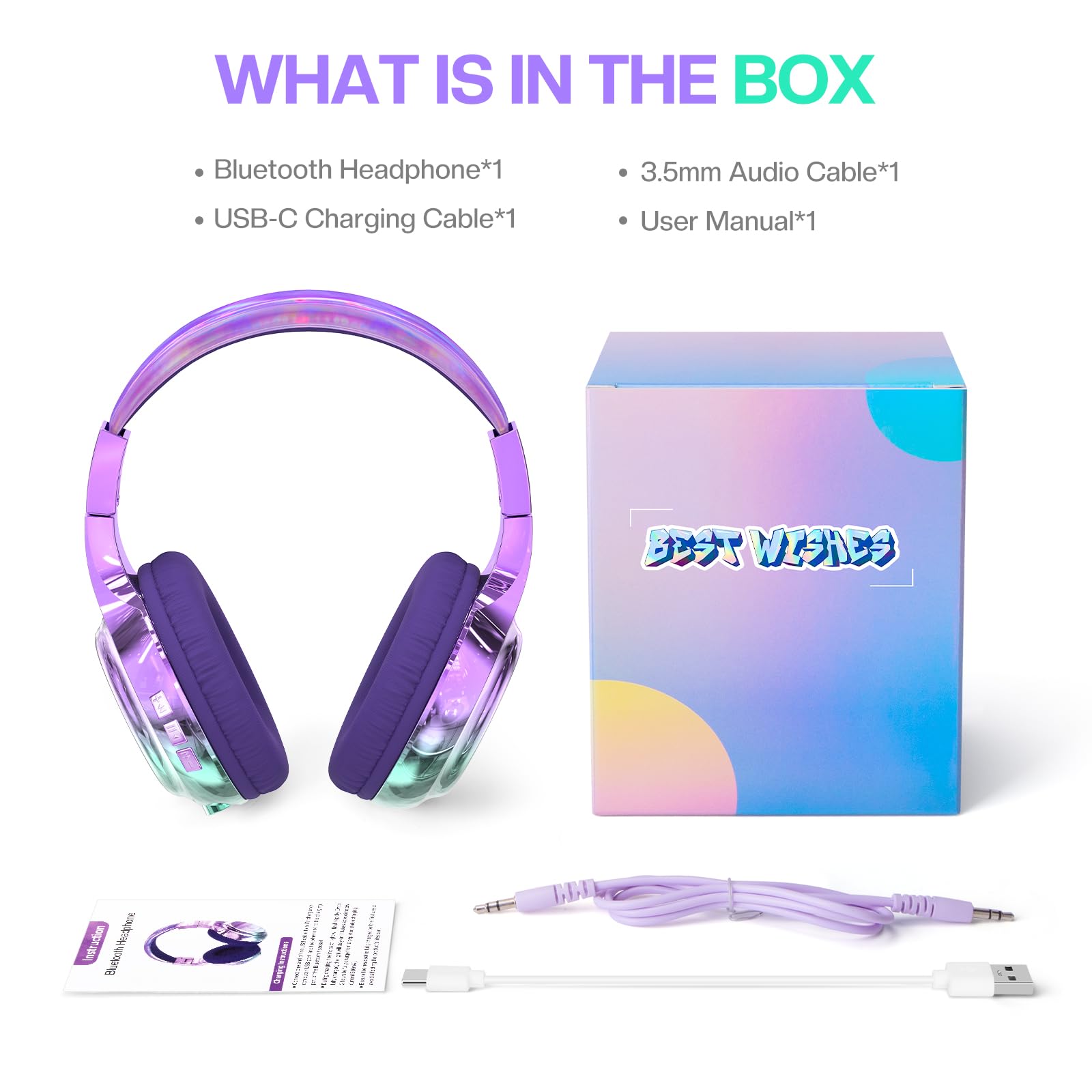 QearFun 2Pack Kids Bluetooth Headphones - Wireless On-Ear Headset with Built-in Mic, USB-C Fast Charging & Bluetooth 5.3 for Boys & Girls - Perfect for School, Travel, Online Classes, iPad, Tablet & Gaming