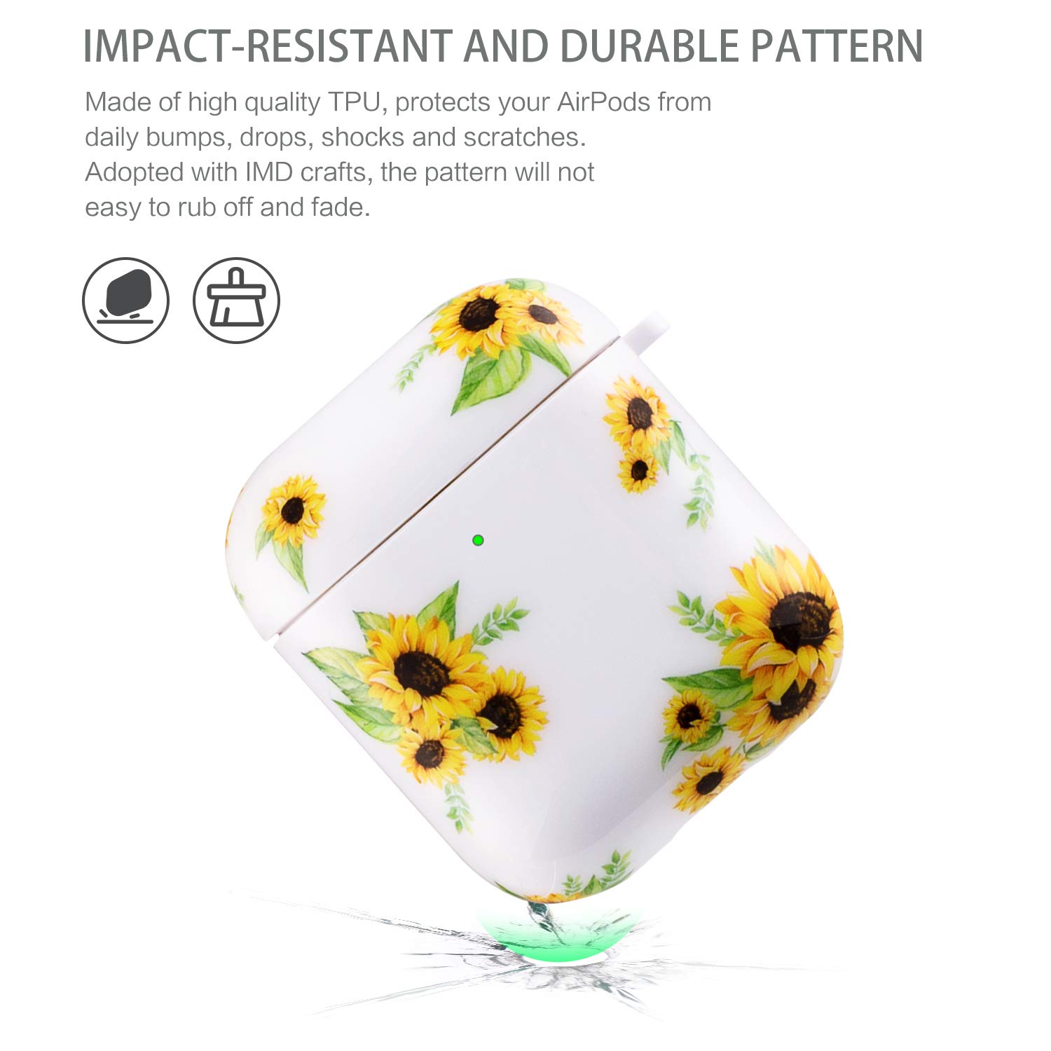 Sunflower AirPods Case for AirPods 1/2 - Wireless Charging & Keychain - Cute Protective Cover for Daily Use
