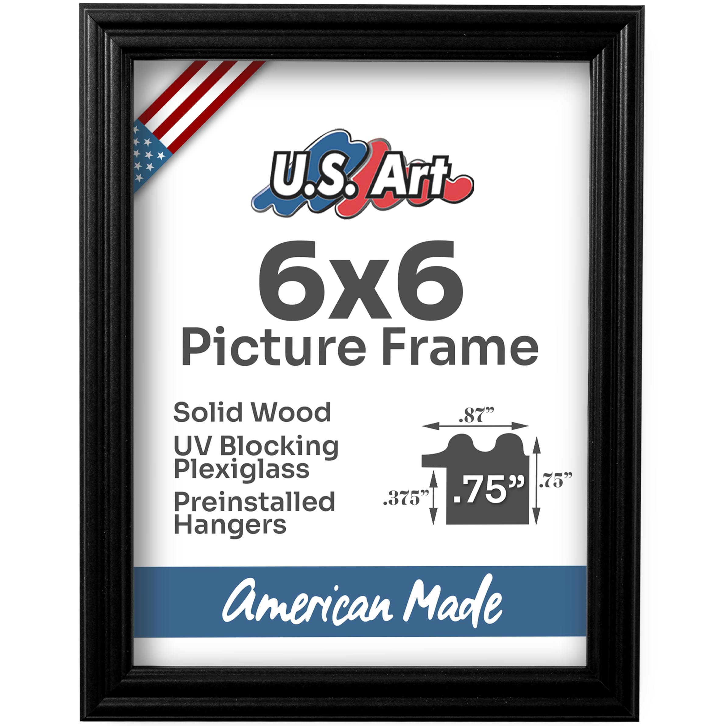 6x6 Inch Black Solid Wood Picture Frame - 0.75