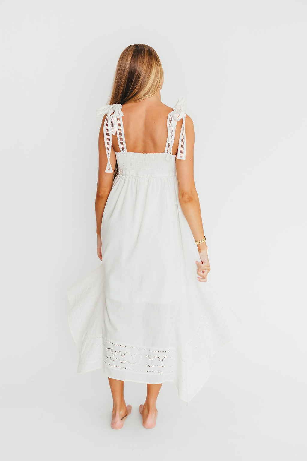 Palmer Asymmetrical Hem Midi Dress - White Flowy Summer Dress for Women | Perfect for Beach Vacations, Date Nights & Special Occasions