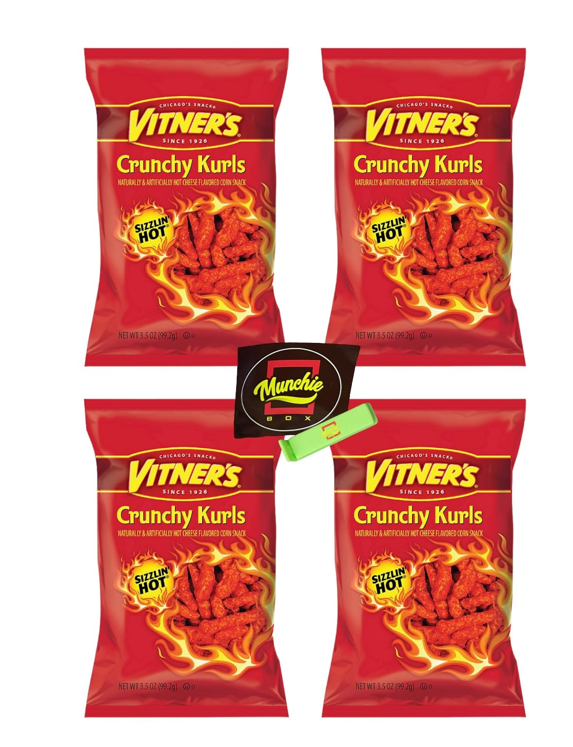 Vitner's Krunchy Kurls Chicago Original Flavor Snacks - 4 Pack (3.5 oz Bags) | Crunchy Curly Potato Chips for Parties, Game Nights & Movie Snacking